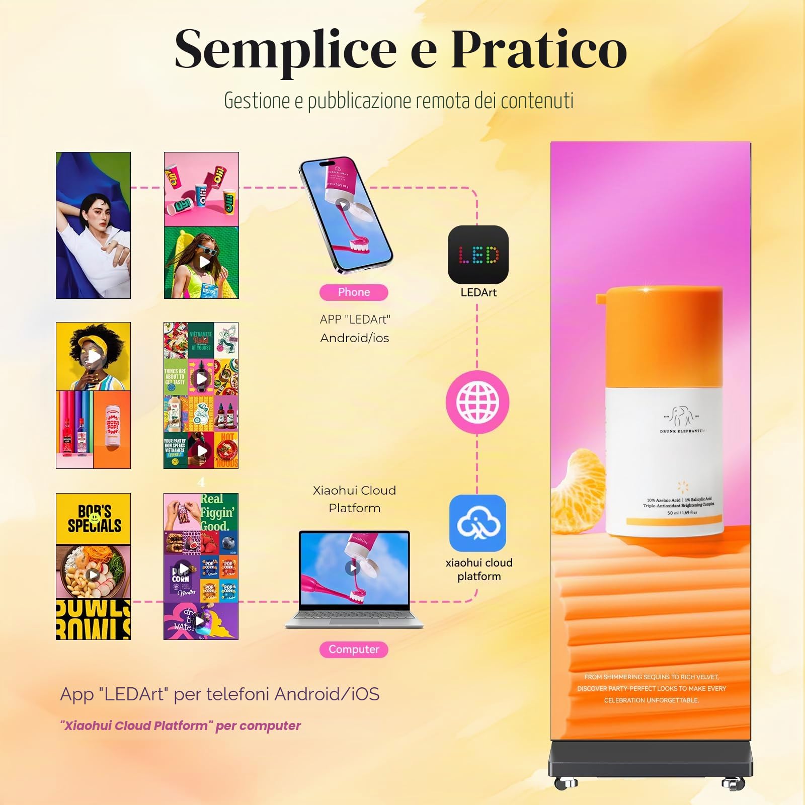 Poster LED P1.86 da 80", Schermo Componibile da Esposizione, Display Pubblicitario Seamless con App/WiFi e Flight Case per Fiere, Nero, 1 Pezzo