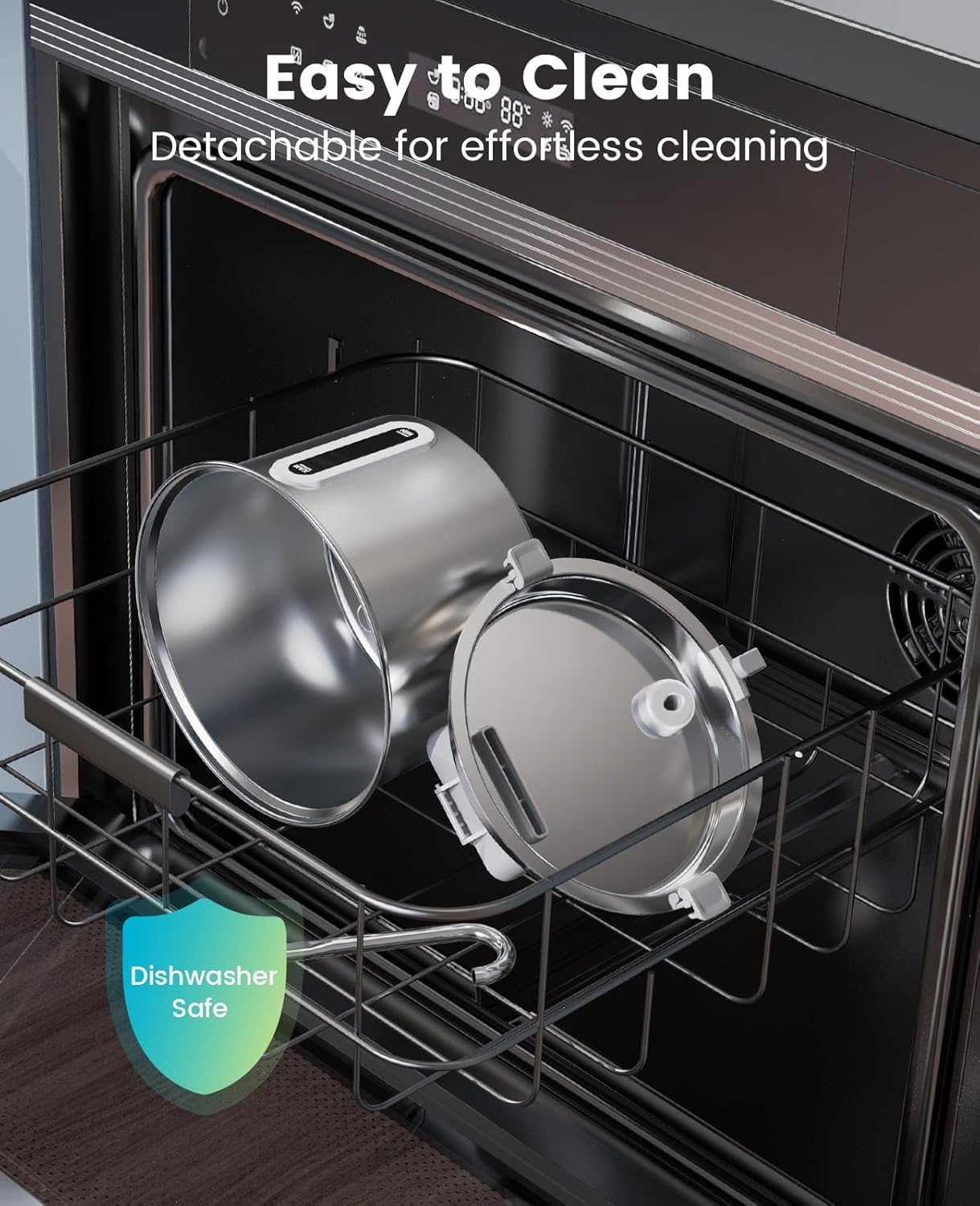 Stainless steel parts of the oneisall cat water fountain placed in a dishwasher