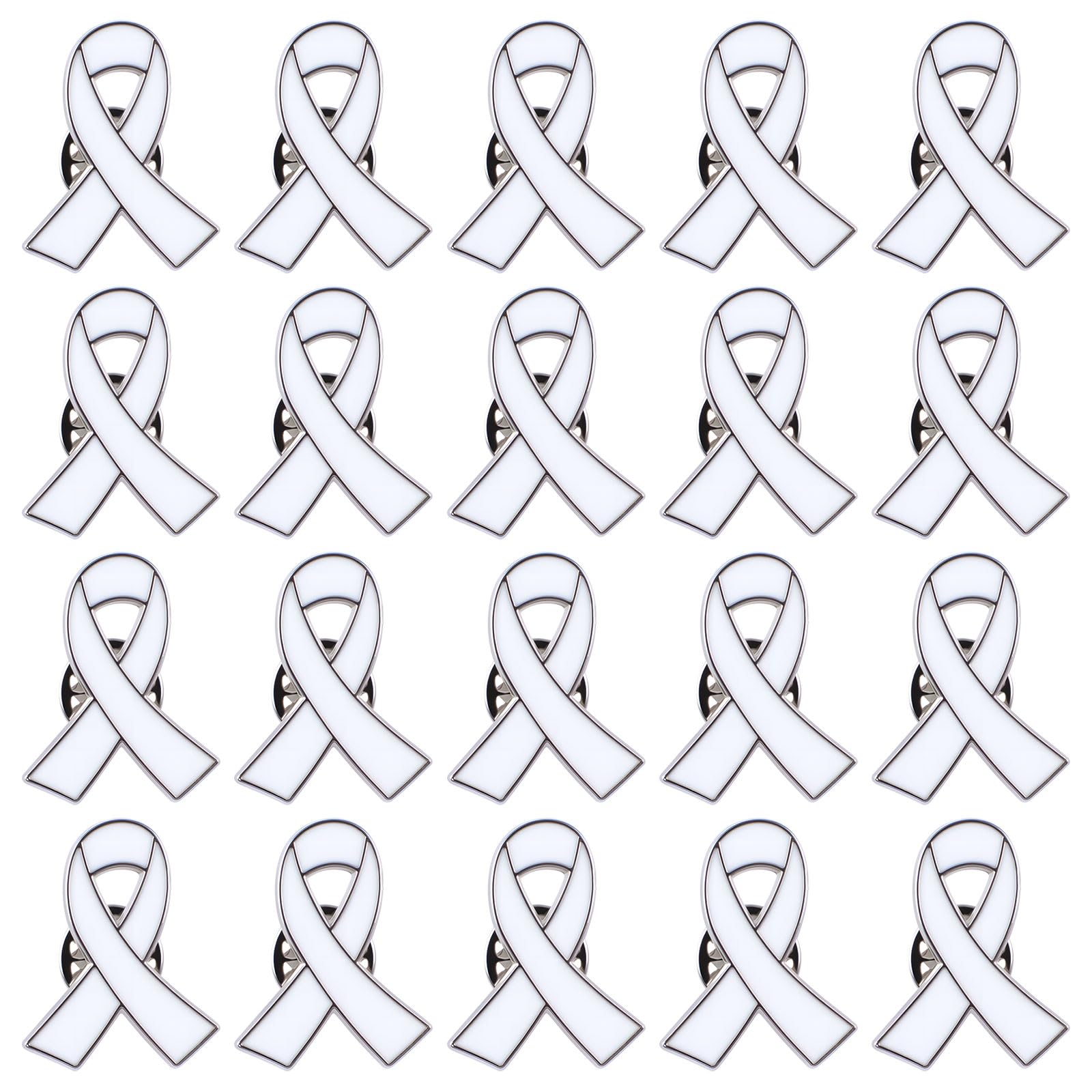 WANDIC Ribbon Pin Charms, Metal Awareness Lapel Badges Ribbon Brooch Mixed Color Lapel Pins Hope Badges Enamel Jewelry Brooch for Decoration (White, 20)