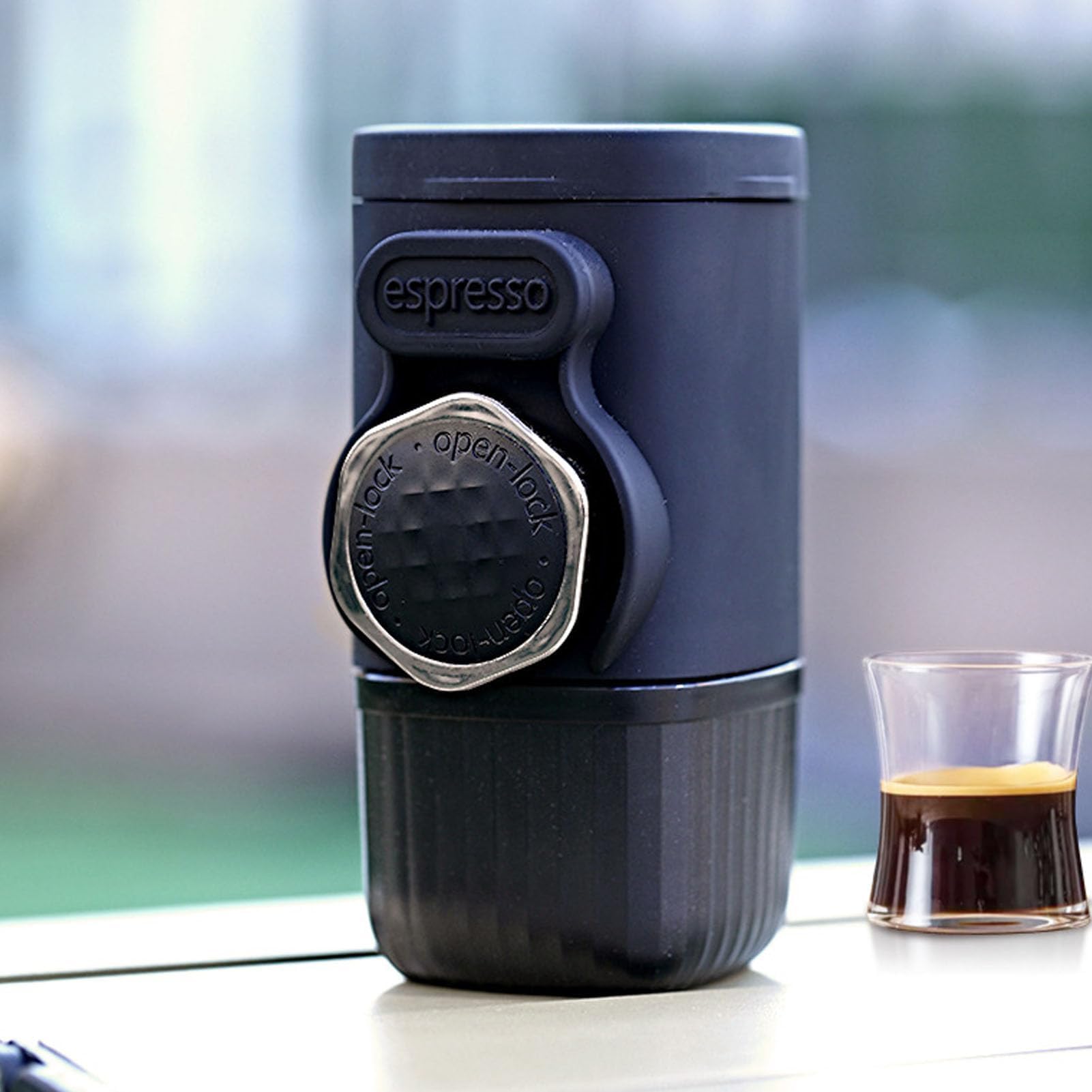 Przenośna Ekspres do Kawy, Kompatybilny z mieloną kawą i Kapsułkami, Ręcznie Obsługiwanym Producentem Espresso na Wędrówki na Kemping (BLACK)