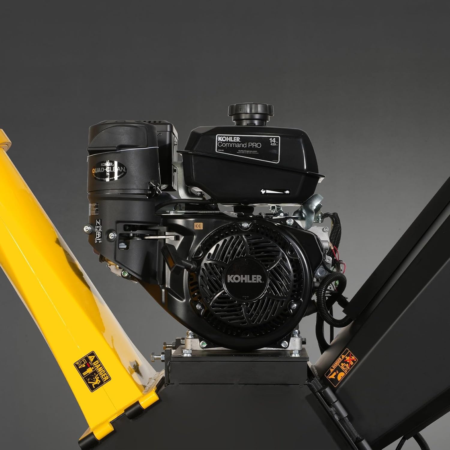 5'' inch Kohler 429cc 14hp E-Start Gas Powered Wood Chipper Shredder Mulcher with Towbar/Emergency Stop Button,Model GS1500 Black