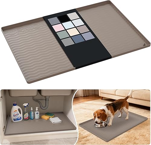 Miniatura 43 de URMONA Tapete de silicona impermeable para debajo del fregadero de 40 x 22 pulgadas, forro para estante de cocina y baño, protector de gabinete y