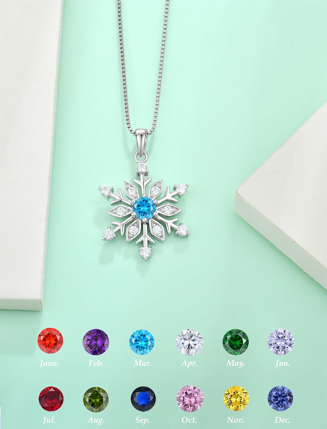 Snowflake Necklace 925 Sterling Silver Frozen Snowflake Pendant Birthstone Christmas Jewelry Gift for Women - Image 4