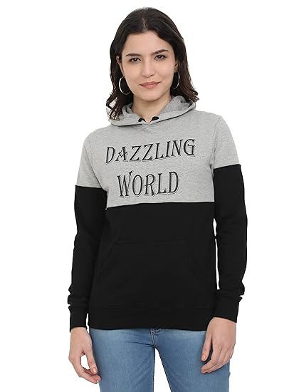 Women's Cotton Hooded Neck Printed Color Block Full Sleeve Hoodies