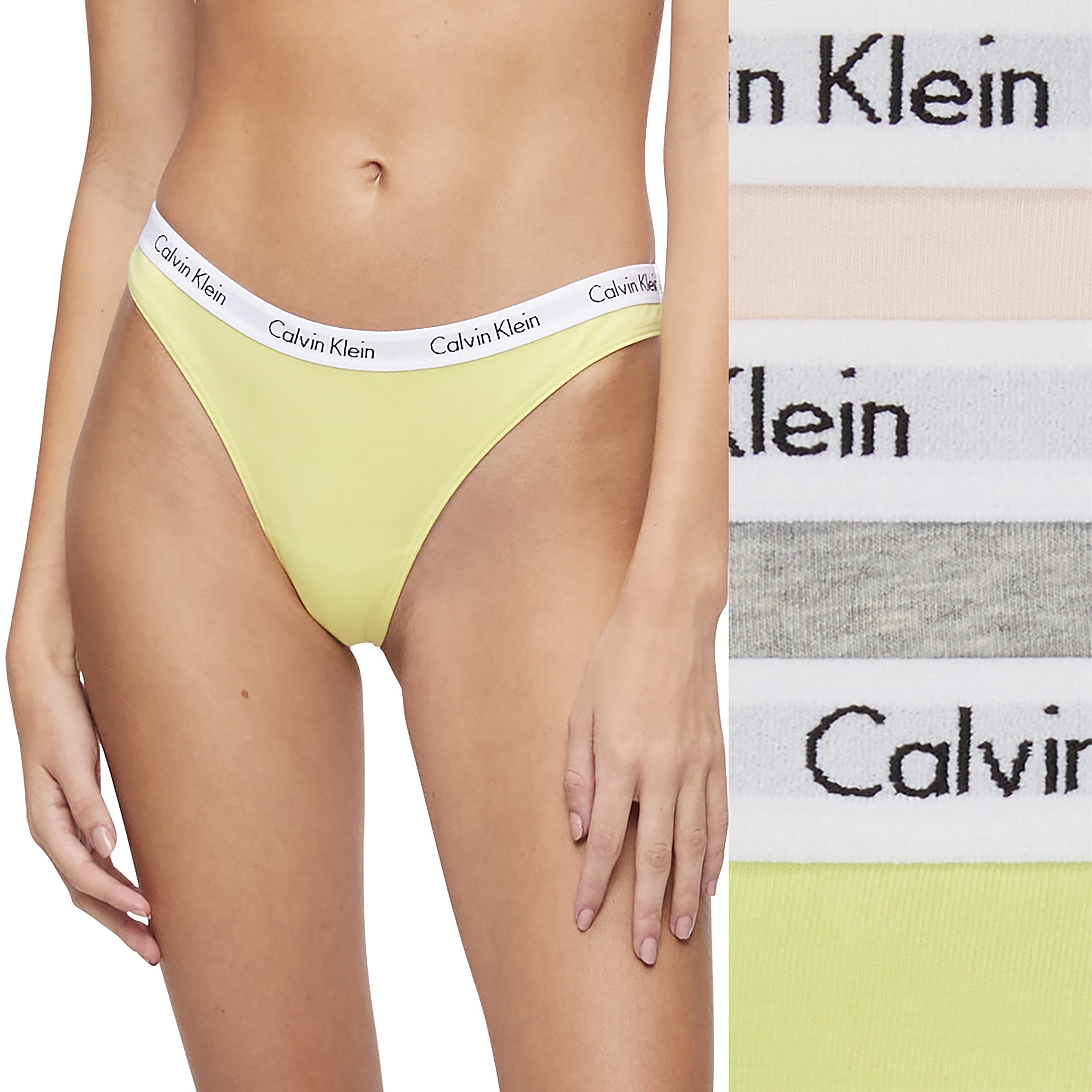 Calvin Klein womens Carousel Logo Cotton Stretch Thong Panties, Multipack: 3 Coral Corsage/Cyber Green/Grey Heather X-Small