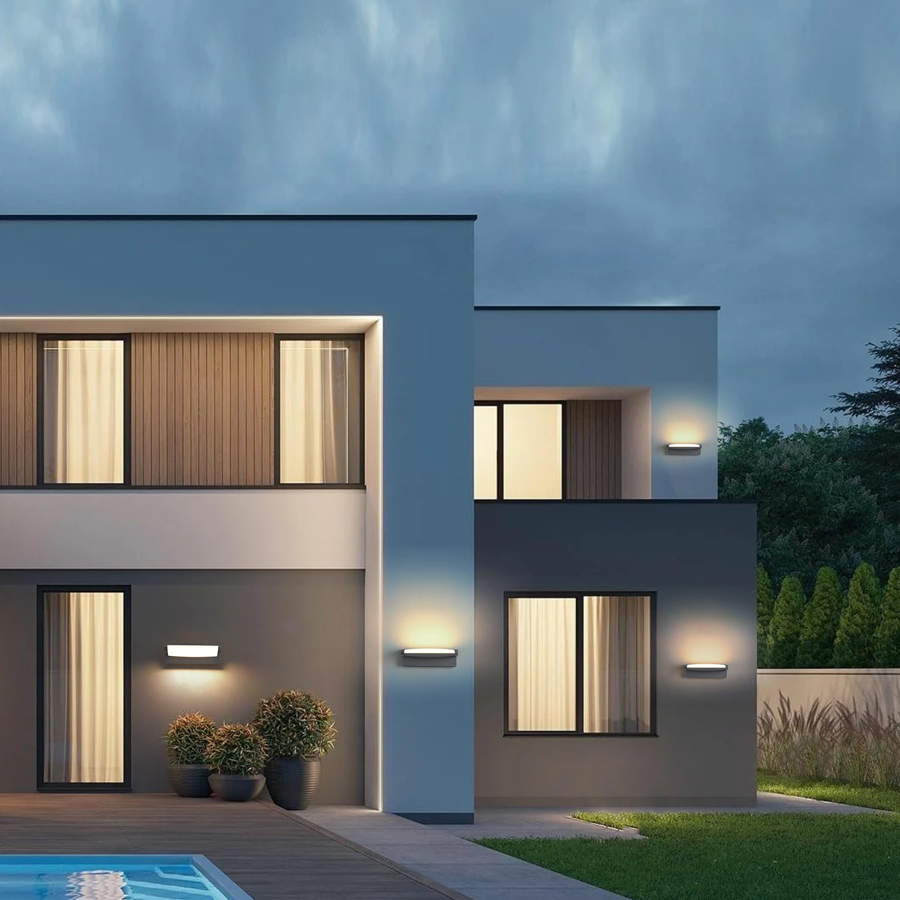 SANSHI Applique da esterno 30W con Pannello LED 350°regolabile,Grigio Scuro | 3000K/4000K/6500K luci da esterno,applique Impermeabile IP65,Lampada da parete esterno Per giardino terrazzo balcone