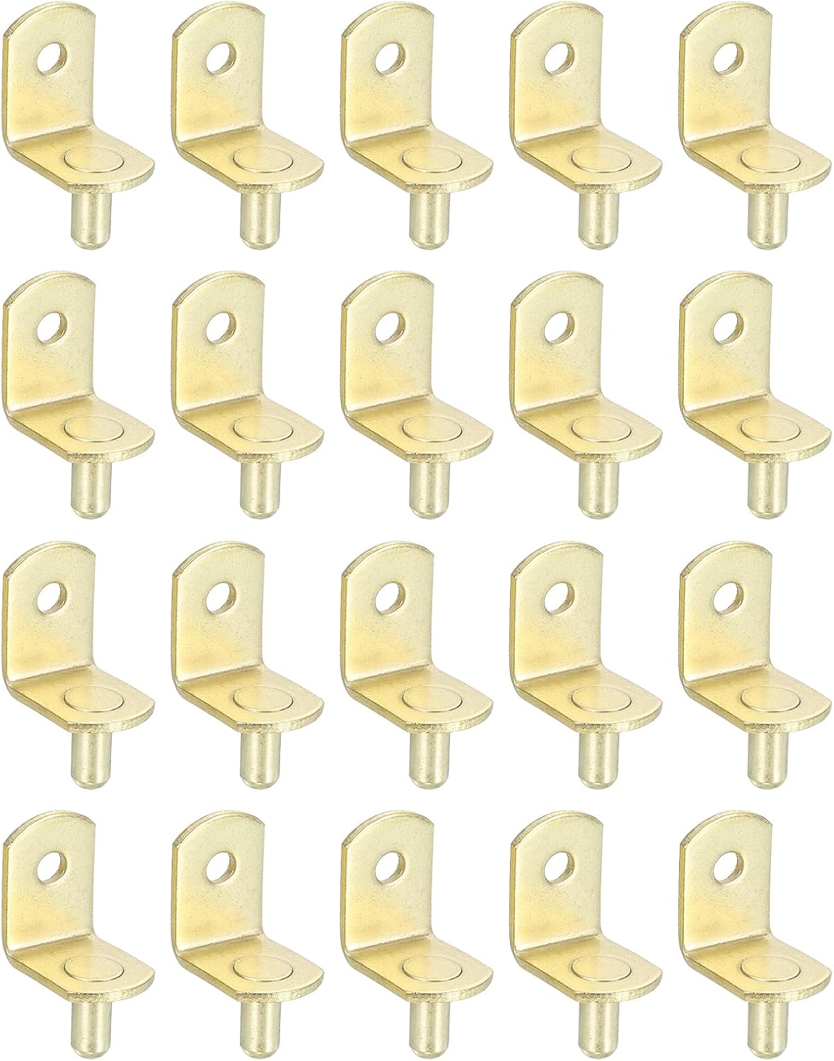 uxcell 50Pcs Shelf Support Pegs, 5mm L-Shaped Bracket with Hole, Metal Support Pegs Holder for Kitchen Cabinet Bookcase (Gold)