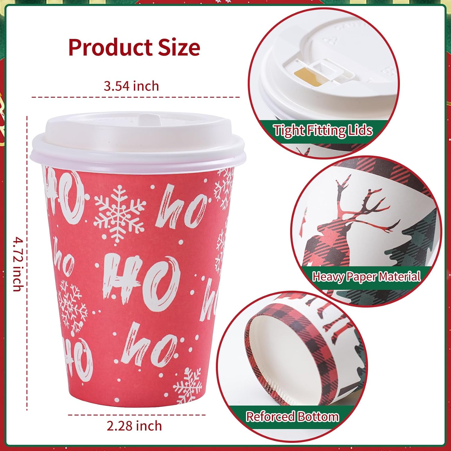 Christmas Cups with Lids 12oz Disposable Coffee Cups Paper Cups with Lids 10 Designs Christmas Party Supplies, Xmas Disposable Party Cups Drinkwear for both Hot and Cold Drinks, 60 Pack - Image 4