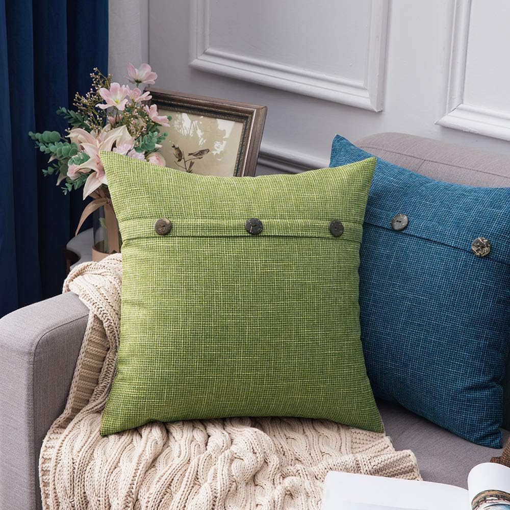 Set of 2 Linen Throw Pillow Covers 20 x 20 Inch Green