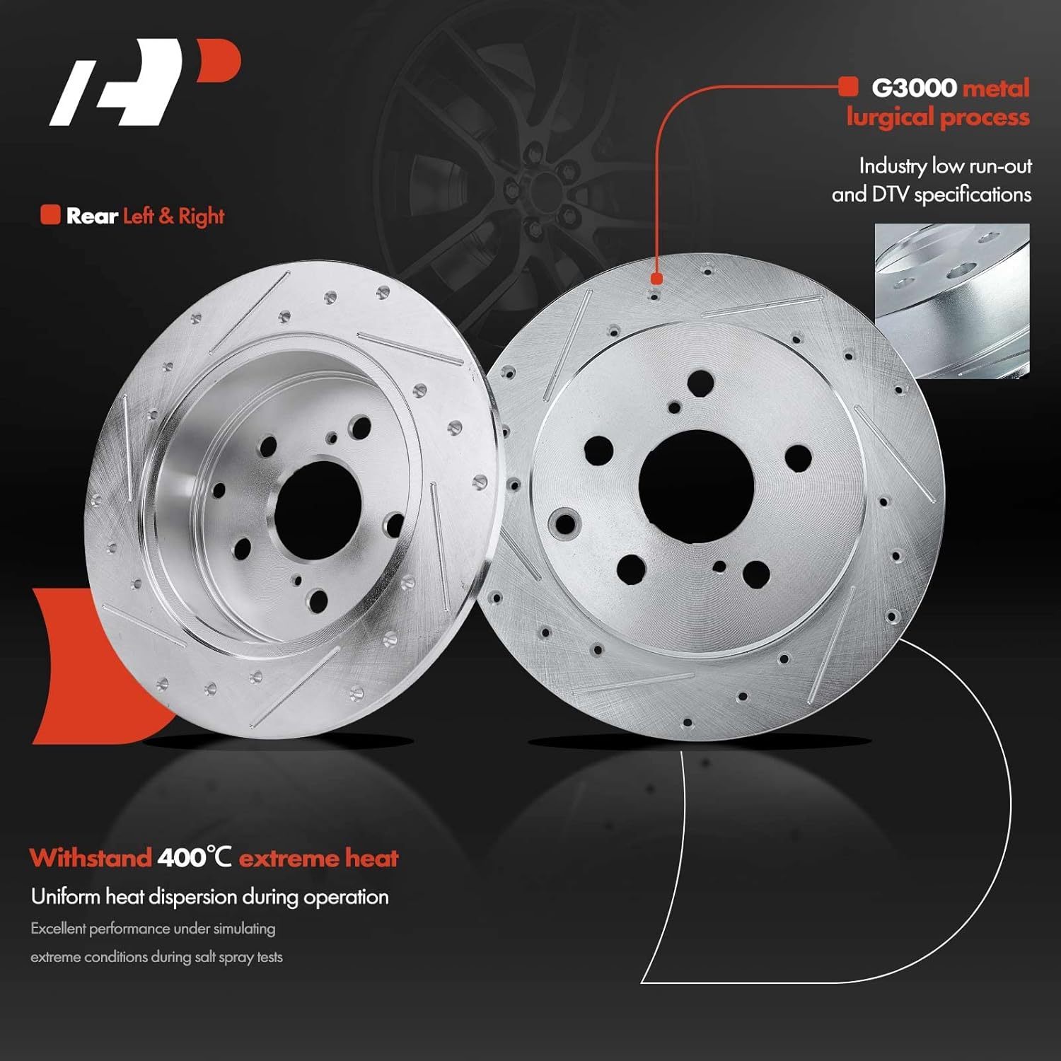 A-Premium Front and Rear Drilled and Slotted Disc Brake Rotors + Ceramic Pads Kit Compatible with Select Lexus and Toyota Models - HS250h 2010-2012, RAV4 2006-2018, 12-PC Set