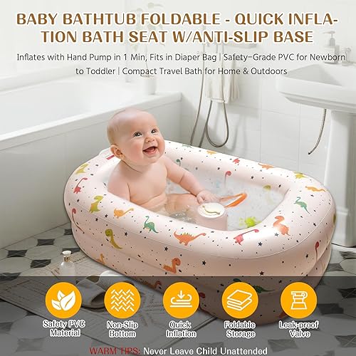 Miniatura 3 de Bañera inflable para bebé con bomba de aire integrada, bañera portátil de viaje para bebés, asientos inflables de piscina para bebés sentados,