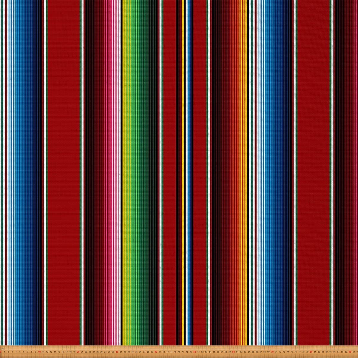 Mexican Stripes Fabric by The Yard,Cinco de Mayo Upholstery Fabric for Chairs,Ethnic Boho Colorful Lines Waterproof Outdoor Fabric,1 Yard,(L92*W150cm) Maroon Green — image 1