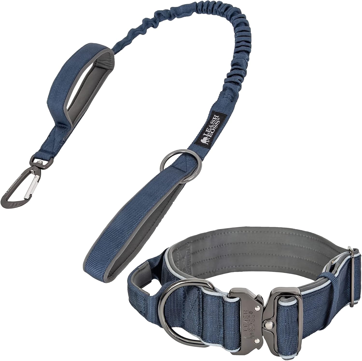 Leashboss Tactical Dog Collar and Two Handle Dog Leash Heavy Duty Adjustable