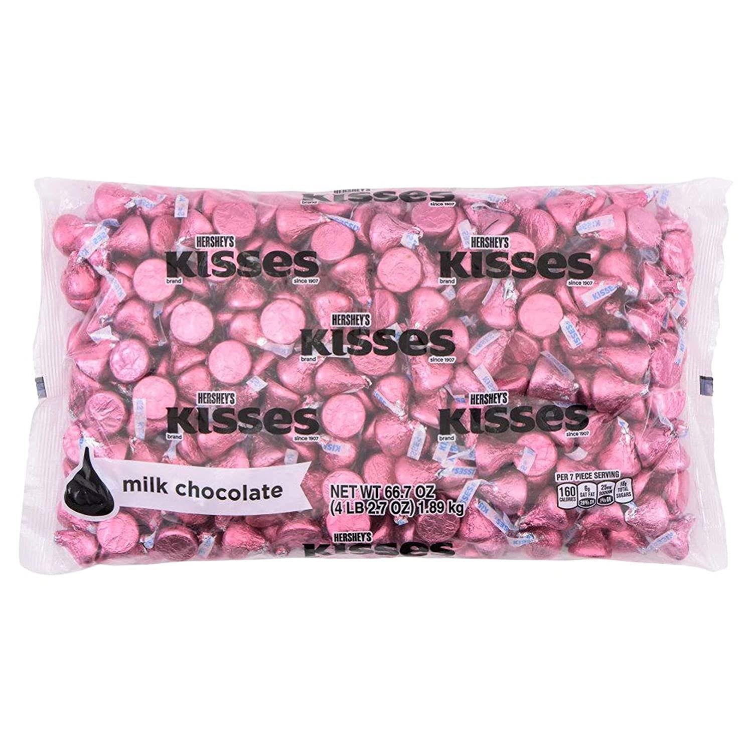 HERSHEY'S KISSES Pink Foils Milk Chocolate Candy, Bulk, 66.7 oz Bulk