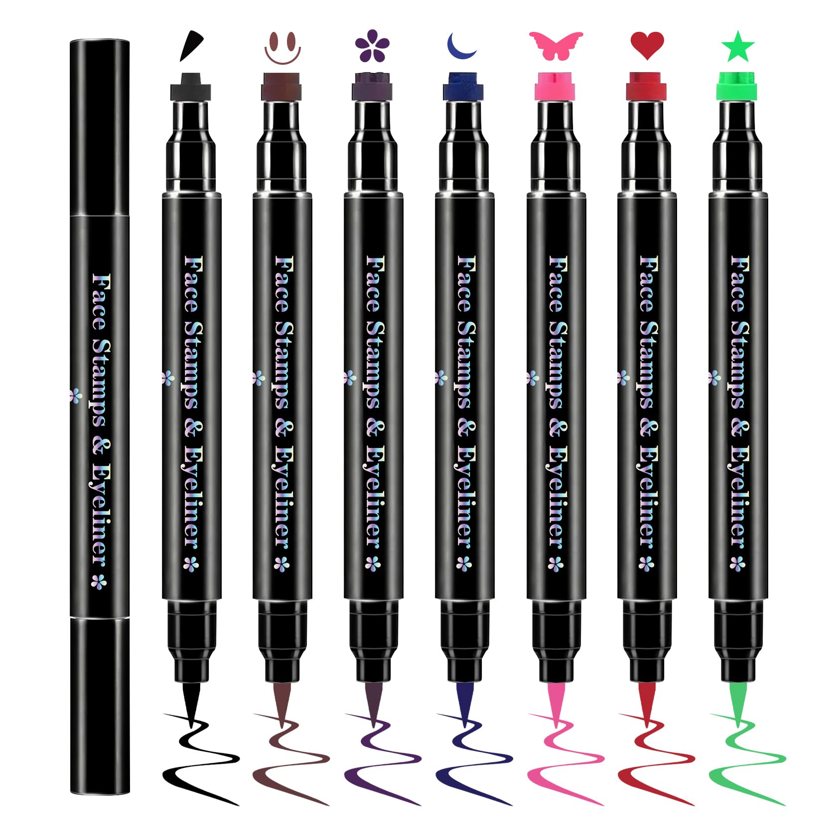 7Colors Dual-Ended Liquid Eyeliner Stamp Pen, Multi Shape Face Stamp Makeup