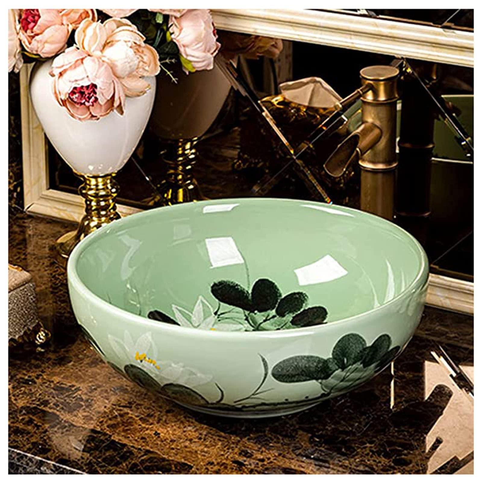 Sjdopulse D Ceramic Sink Countertop Sink, Wash Basin Roun Househol, Kitchen Bathroom Guest Wash Basin (Excluding Faucet) (D)