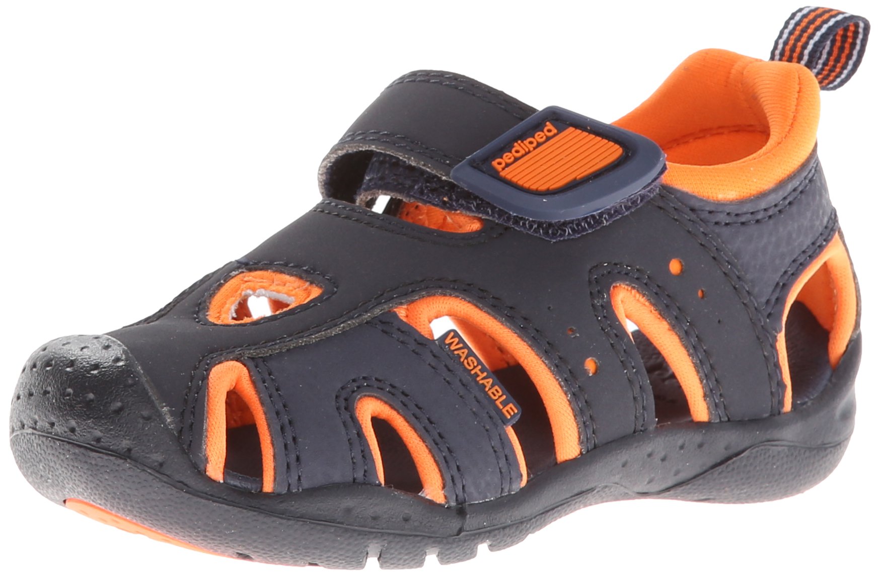 pediped Flex Shoreline Fisherman Sandal (Infant/Toddler/Little Kid),Navy Orange,31 EU (13-13.5 M US Little Kid)