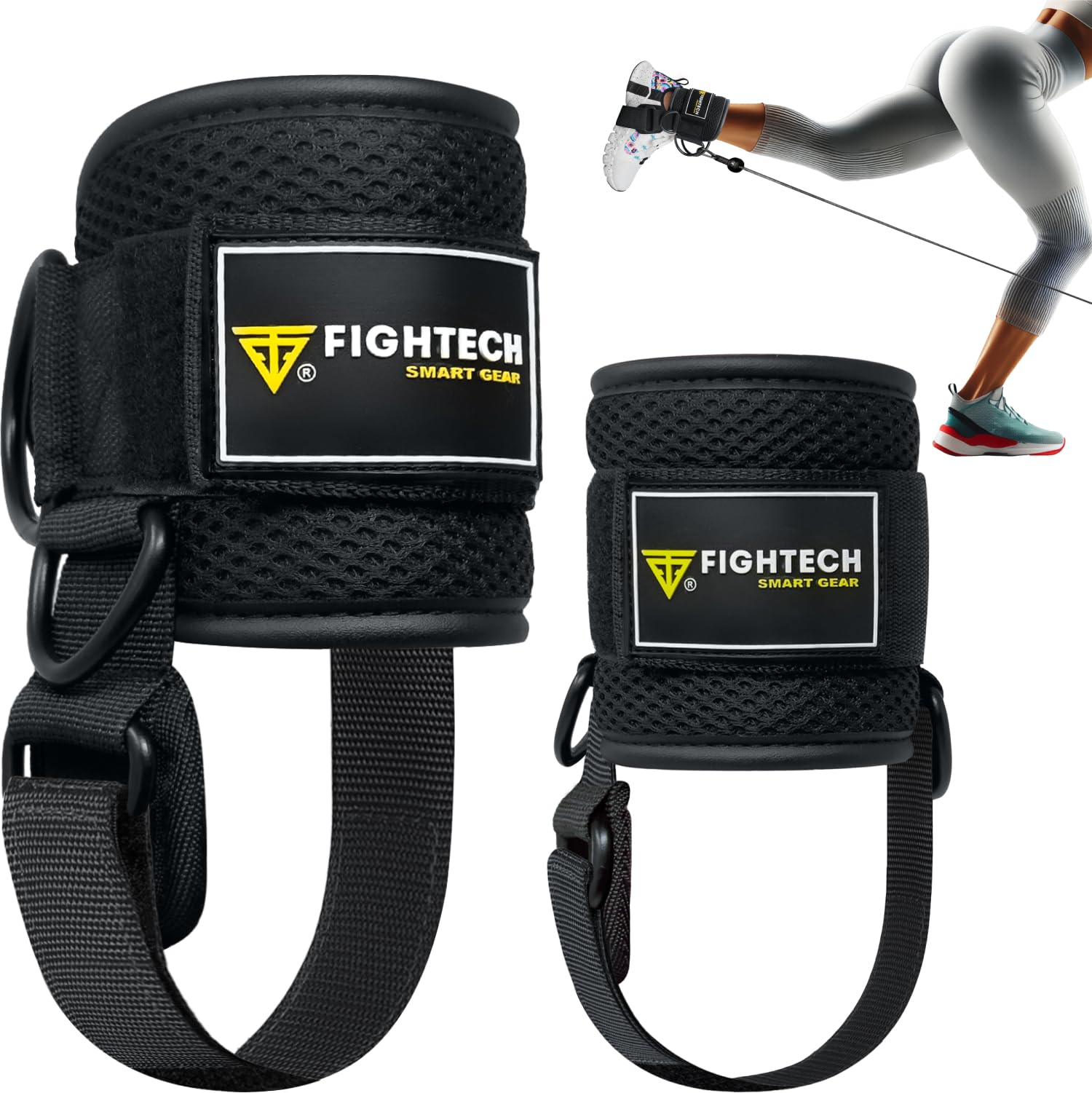 FIGHTECH Ankle Straps Cable Machine Attachment for Gym - Cable Kickback Ankle Straps - Padded Ankle Cuffs for Glute Kickbacks and Leg Workouts