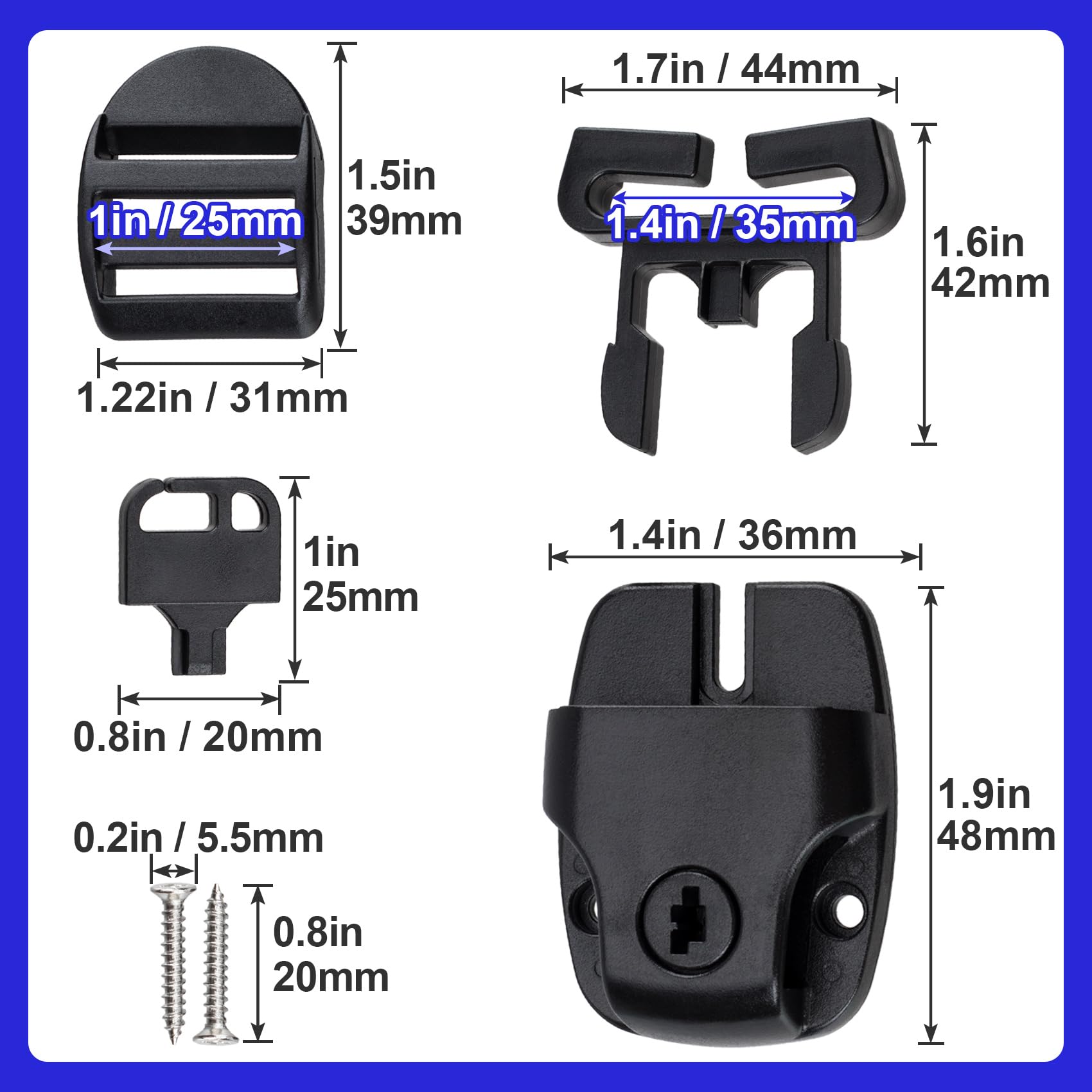 Pndeyo 4 Set Hot Tub Cover Clips, Hot Tub Cover Locks Replacement Kit- 8 Latches Clip Locks & 4 Slides & 4 Keys & 16 Screws, Latches Clip Lock Kit for Spa Cover Straps- Black