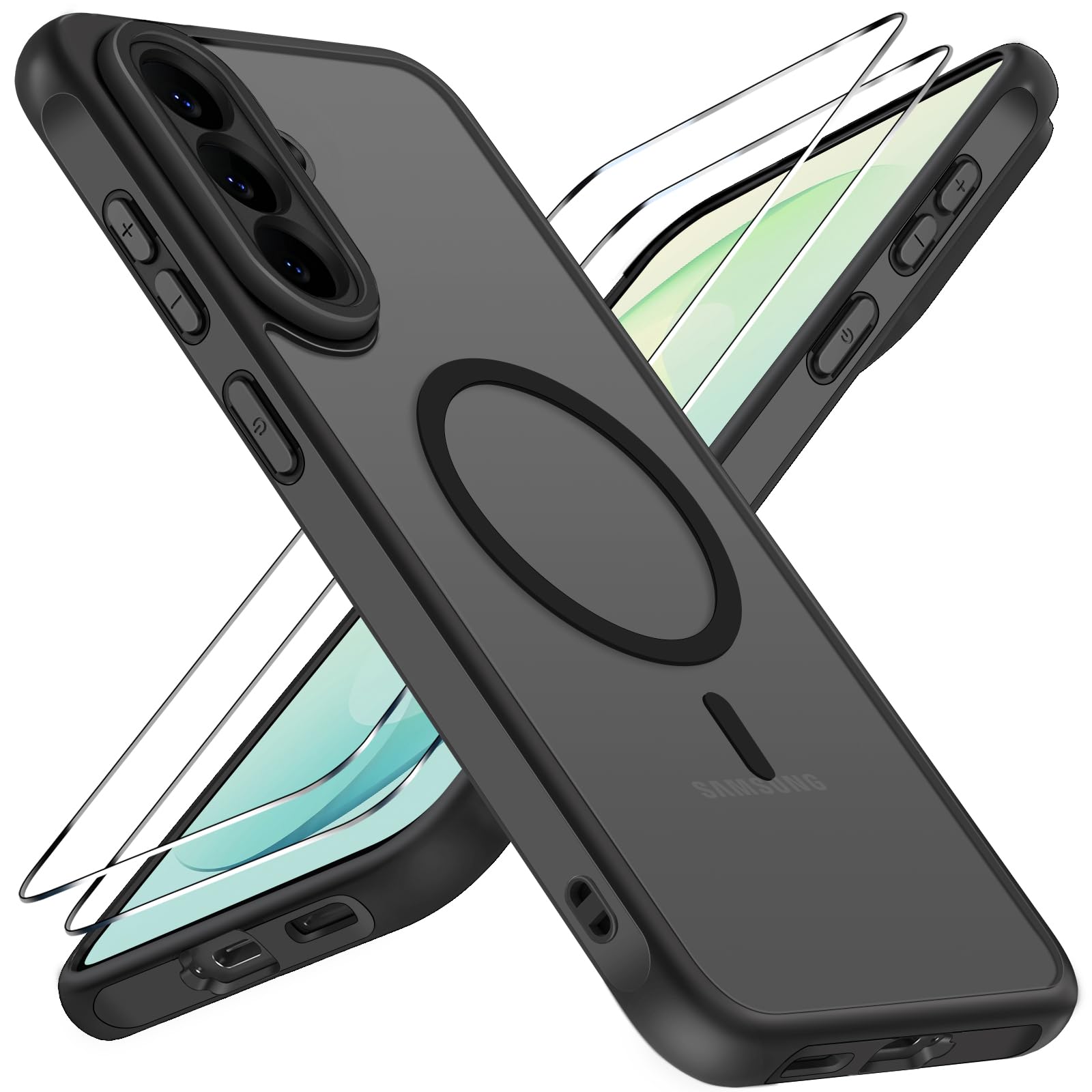 ivoler für Samsung Galaxy S26 FE Hülle mit 2 Folien, MagSafe, Schwarz | 3-in-1 Set, Stoßfest nach Militärstandard, Schlank, Kratzfest, Kameraschutz, Matte Durchscheinende Rückseite