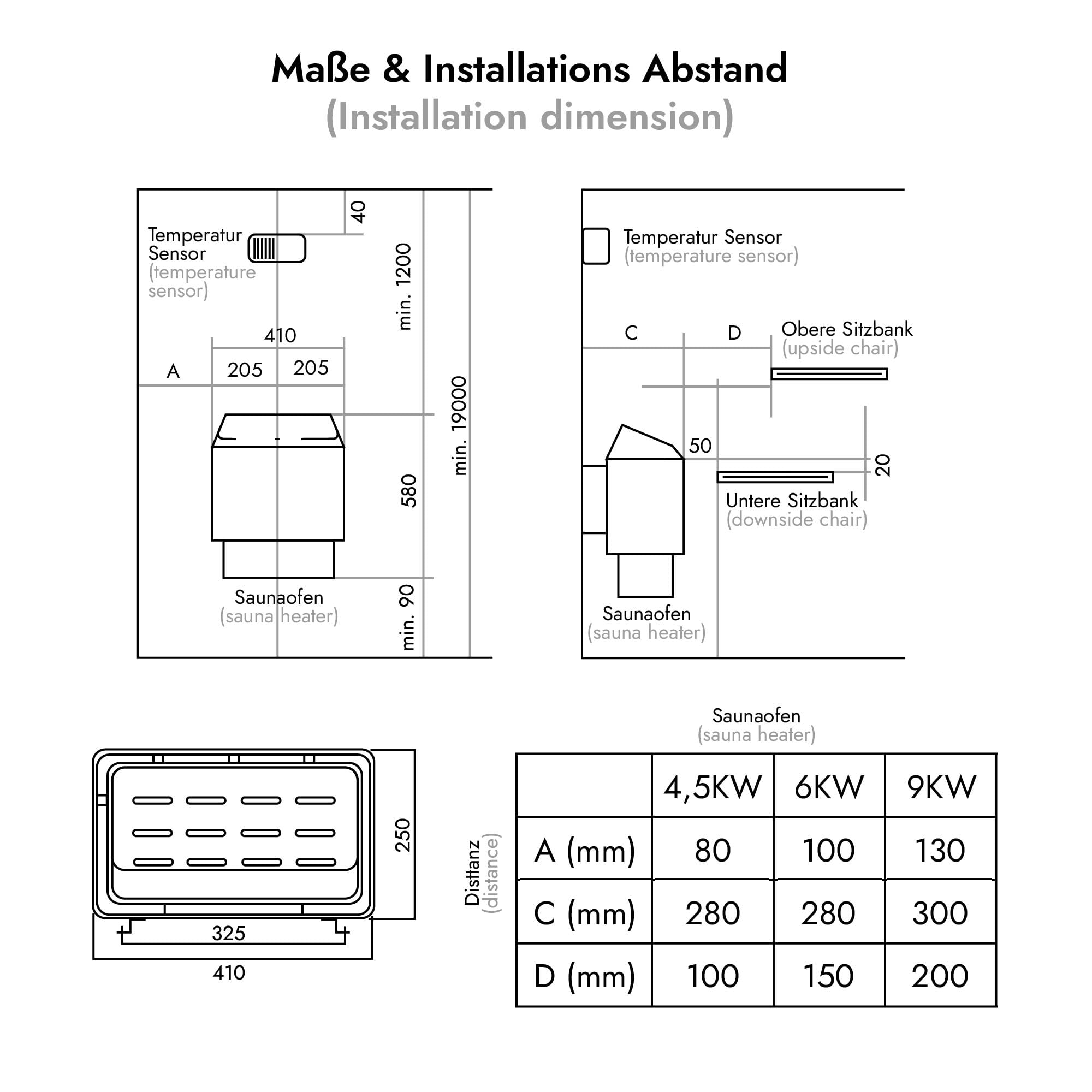 Estufa para sauna Thermolux de 4,5 kW con control táctil, sin piedras de sauna, calentador de sauna eléctrico finlandés Gunmetal, dispositivo de calentamiento de sauna eléctrico, juego de sauna