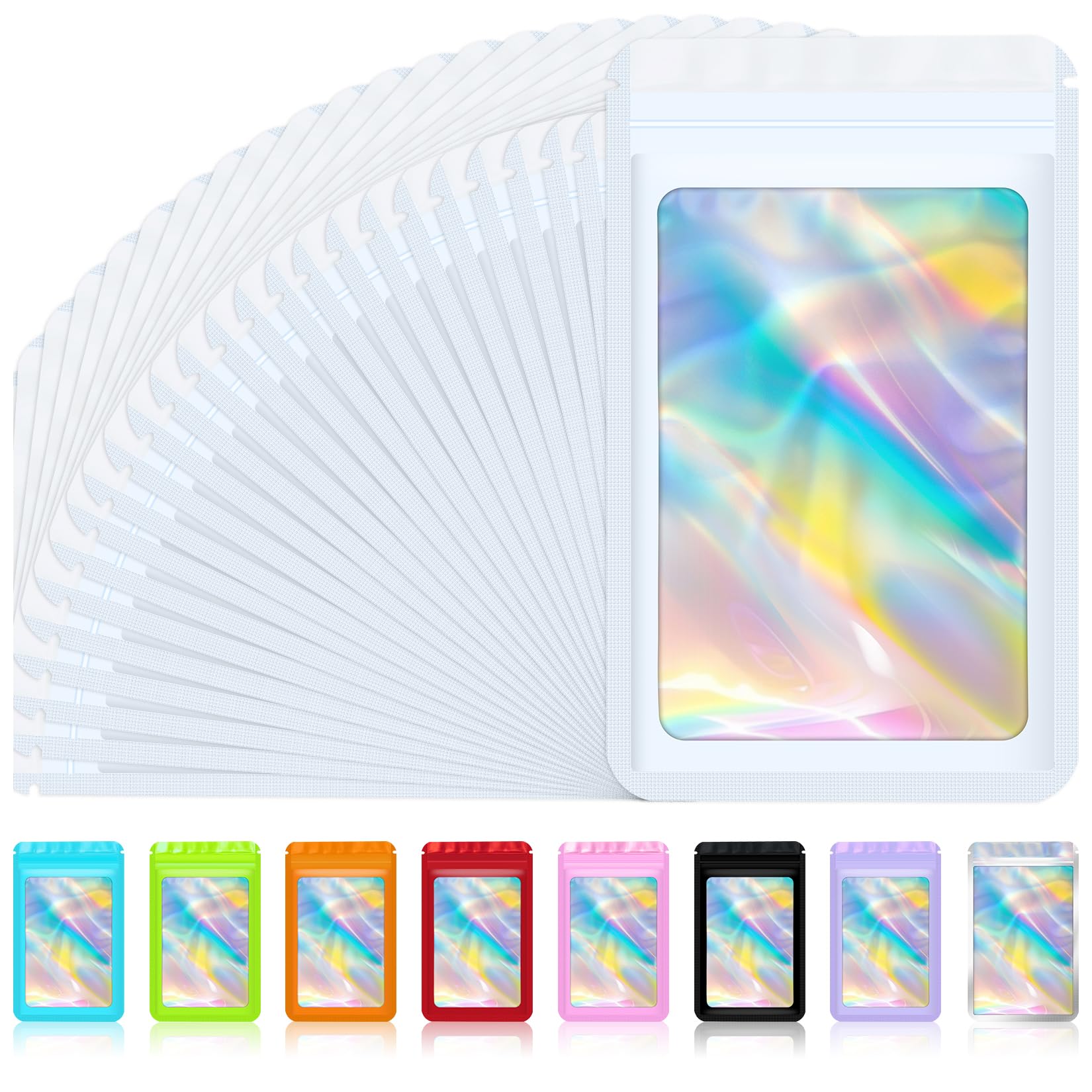 JETMORE 100 pcs Mylar Bags, Resealable Holographic Bags, Sealable Packaging Bags for Small Business, Freshie Supplies, Candy Sample Jewelry Product