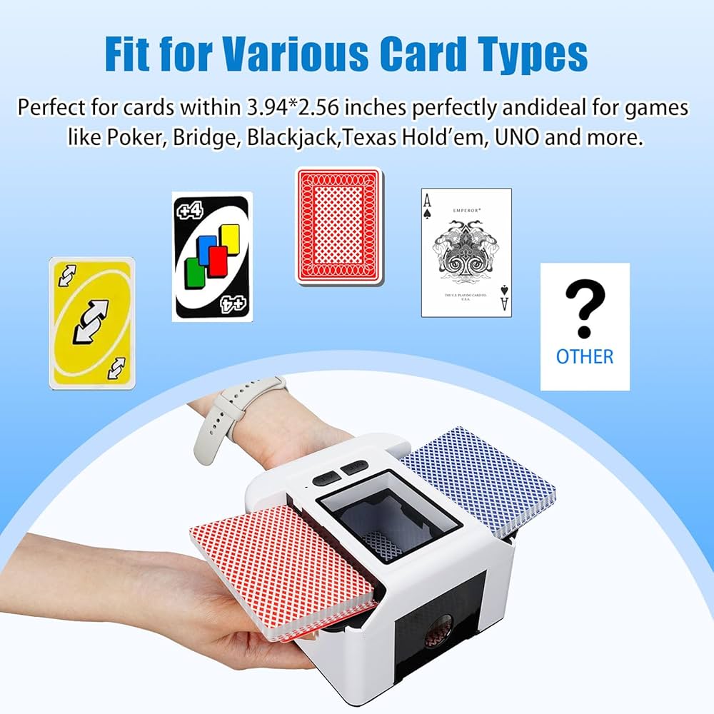 SUNJULY Macchina per miscelare carte elettrica 2 mazzi, miscelatore automatico per carte casinò, mixer per carte rapide a batteria, giochi strumento di gioco per casinò casa festa gioco da tavolo