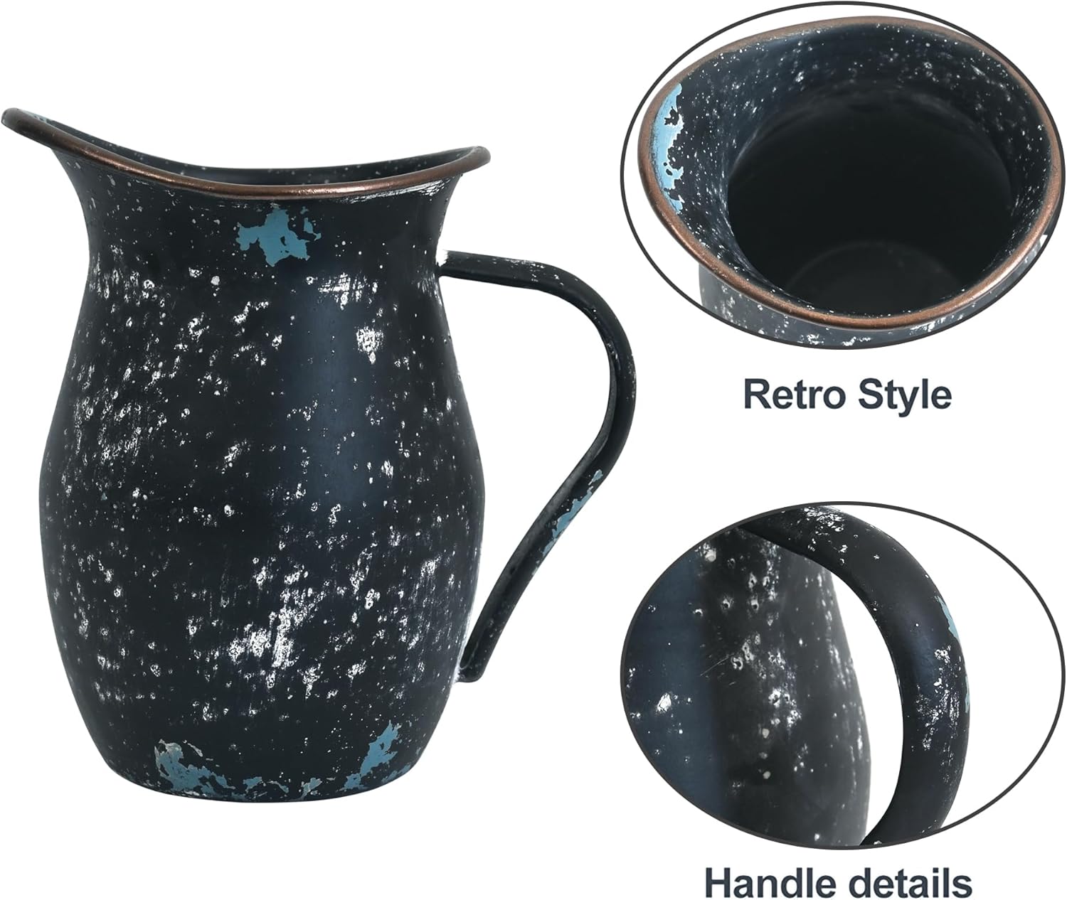 BIG FORTUNE Decorative Pitcher Vase Large Rustic Farmhouse Vase for Flowers Vintage Metal Milk Jug Vintage Decorative Pitcher Kitchen Decorations (Black) - Image 4
