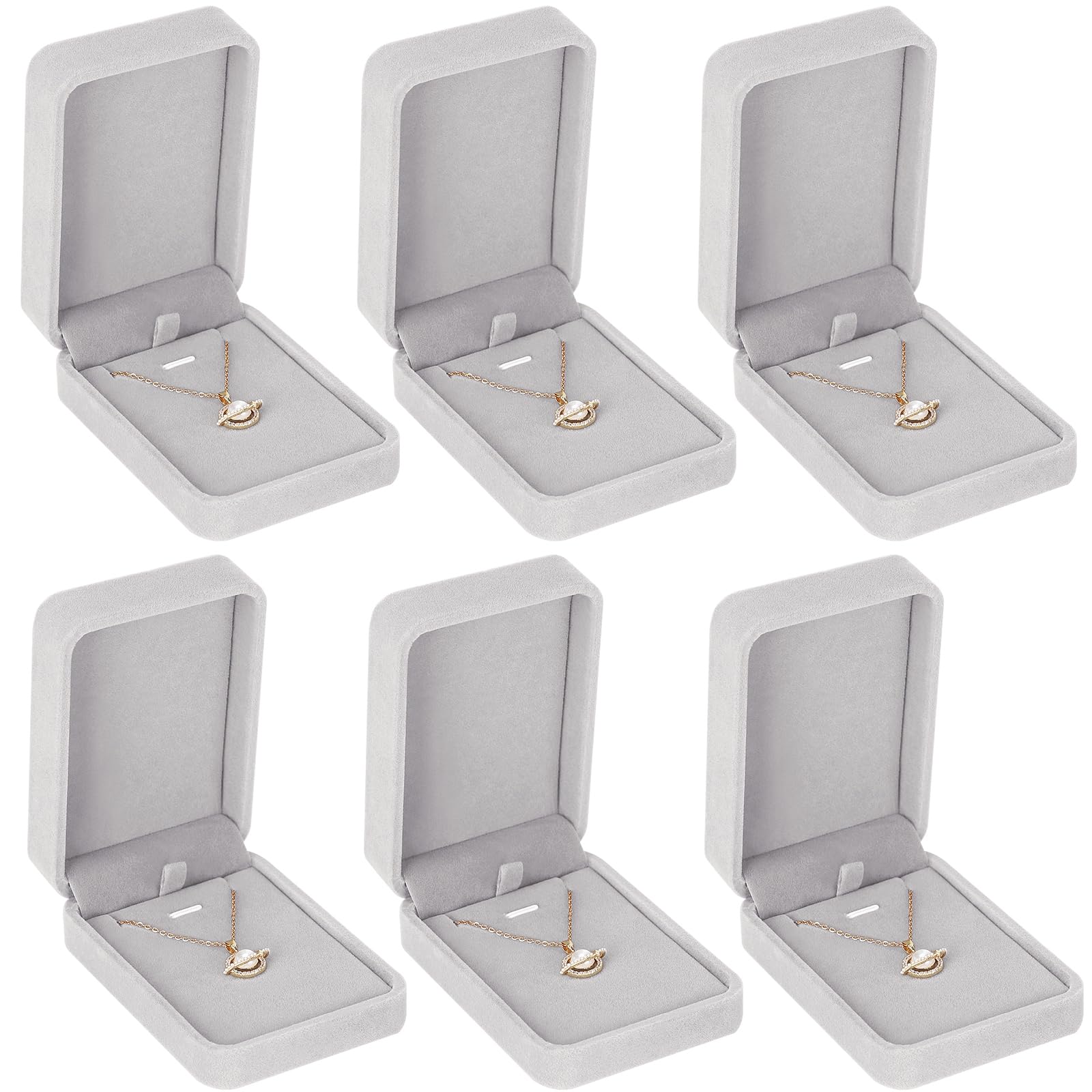 LETURE6 Pieces Velvet Jewelry Gift Boxes for Necklace Pendant Bracelet Ring Earring, Jewelry Storage Display Case for Christmas Wedding Engagement Birthday Anniversary (Pendant Box-6PCS-GREY)