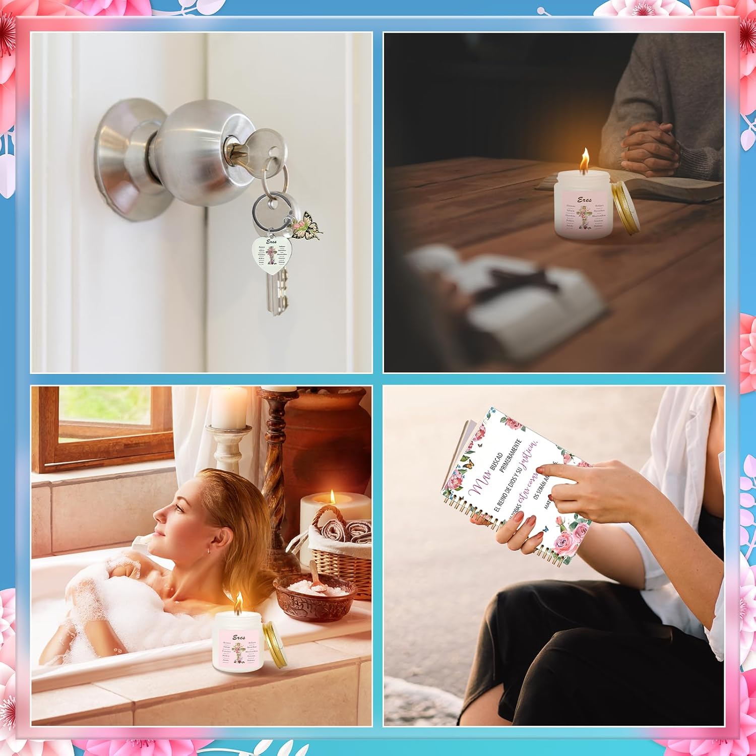 10 Pcs Spanish Christian Gifts for Women Valentines Mother's Day Regalos Cristianos En Español Include 16 Oz Tumbler Notebook Ballpoint Pen Keychain Candle Socks Bag Regalos Cristianos Para Mujer - Image 7