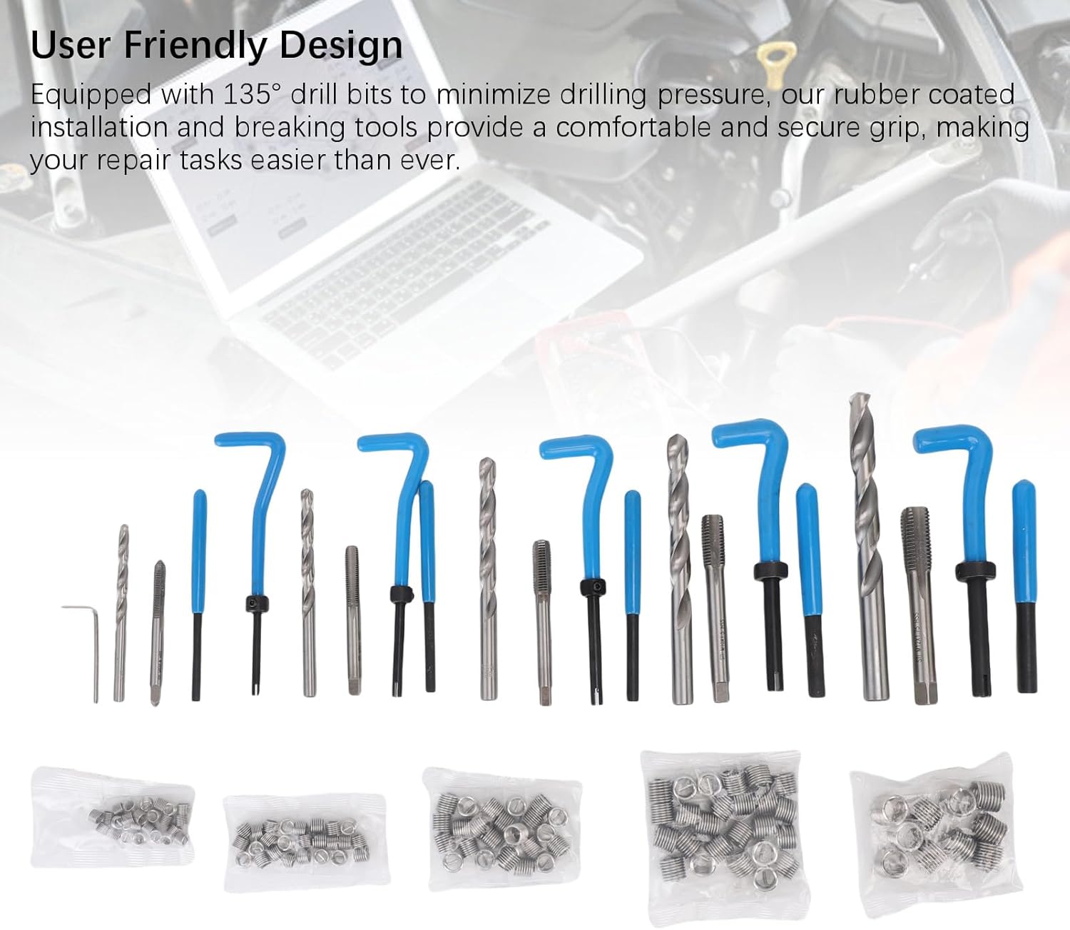 Luocute Metric Thread Repair Kit, 131 Piece Automotive Engine Plug Cylinder Insertion Rethreading Tools Universal, HSS Drill Bits Thread Inserts Taps M5 M6 M8 M10 M 12