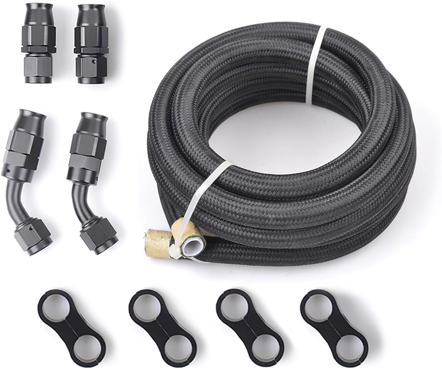 6AN PTFE E85 Fuel Line Hose Braided Nylon Stainless Steel Oil Gas Hose 20FT Black(5/16 Inch ID)