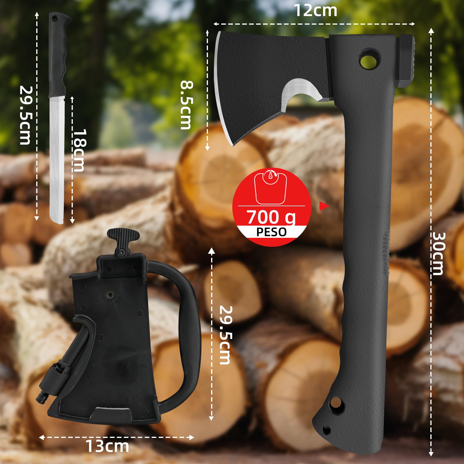 ZKH Hacha Camping 6 en 1, Herramienta Multifunción, Supervivencia en Camping, Cierre de Seguridad, Ligera, Fácil de Llevar Regalo de Hombre para Canguro, Outdoor, Reparación, Senderismo