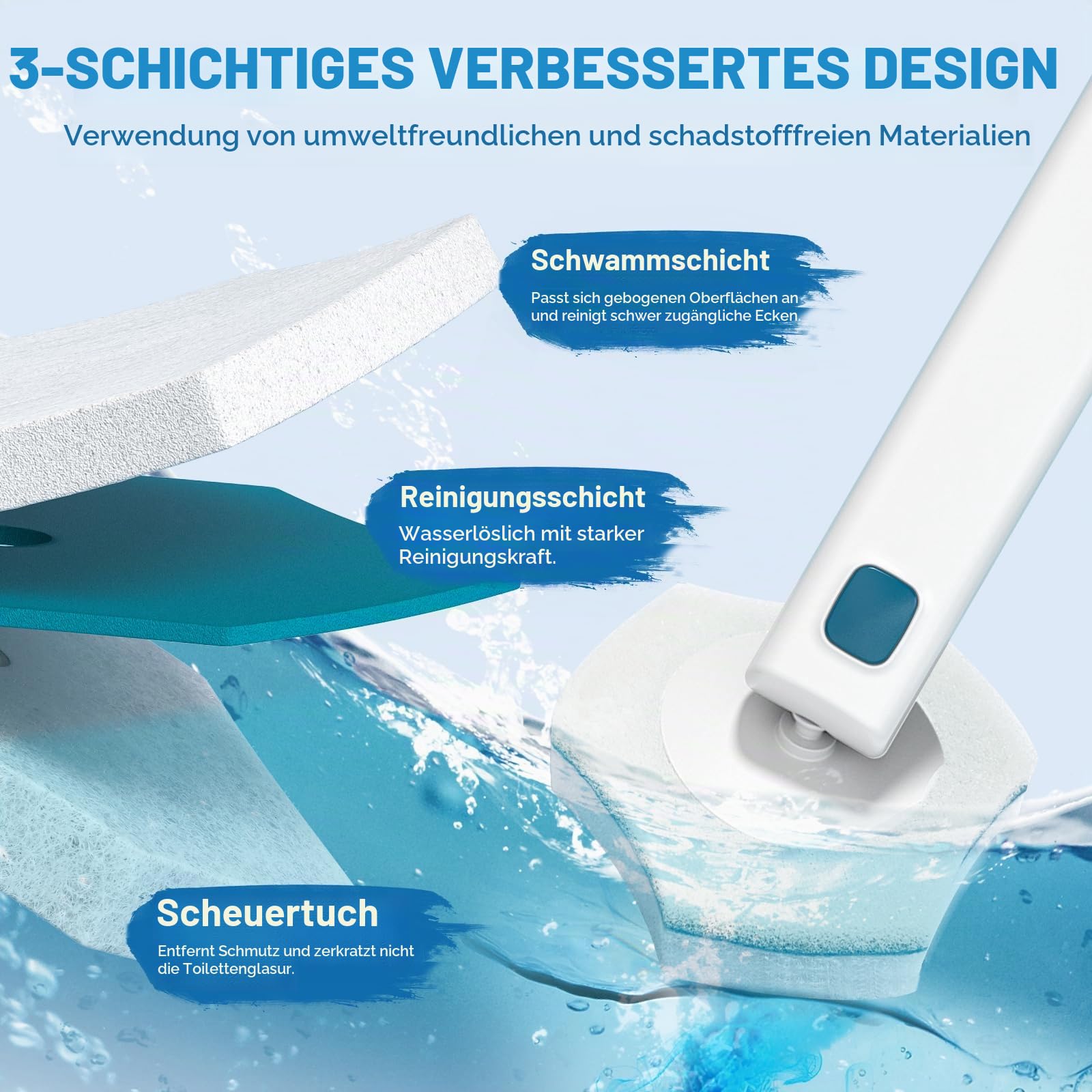 Set mit 32 wiederverwendbaren Toilettenbürsten-Ersatzköpfen für Badezimmer- und WC-Reinigung (nicht kompatibel mit anderen Marken von Toilettengriffen)