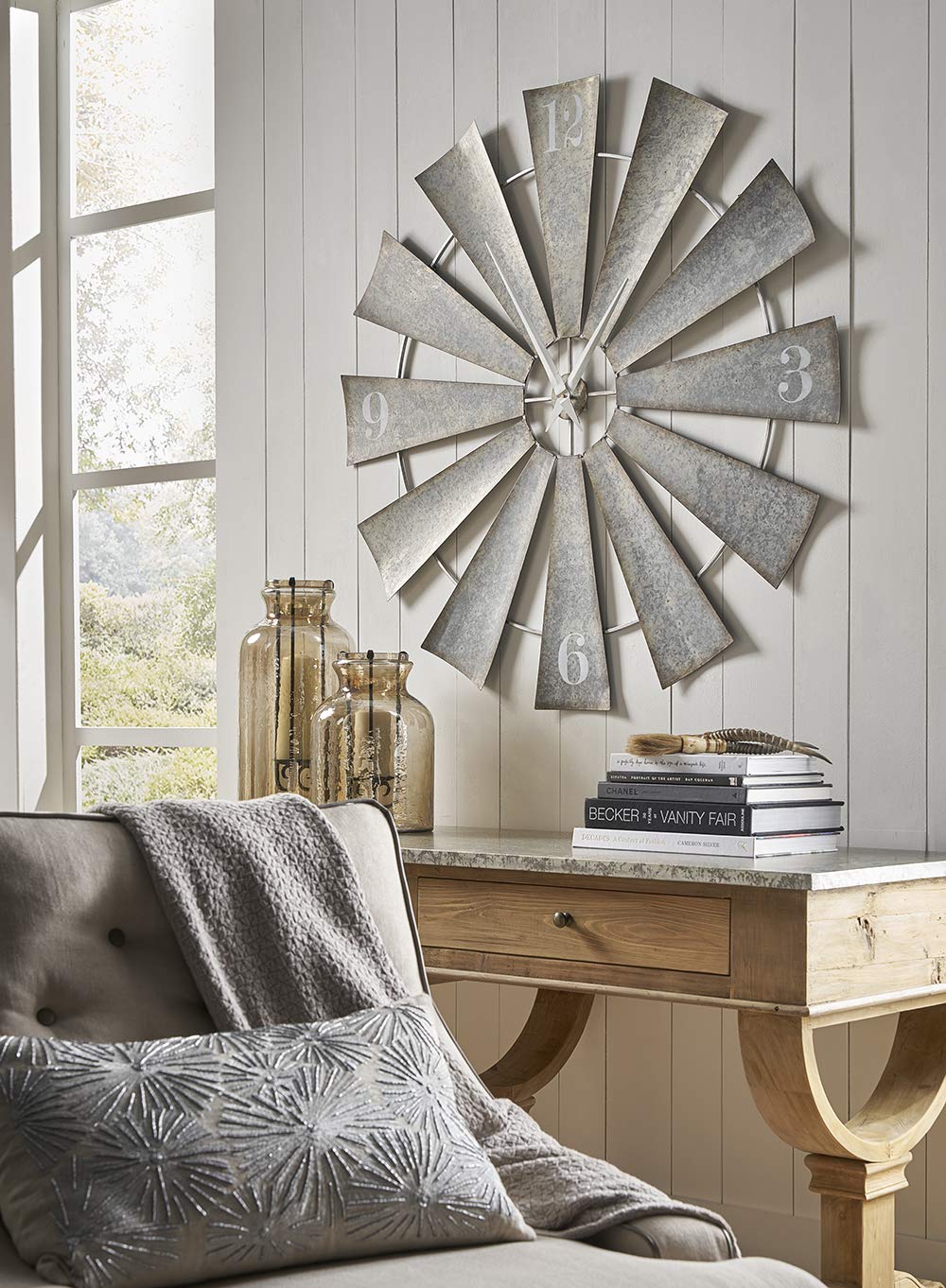 IMAX 47608 Ward Metal Windmill Wall Clock Round Wall Clock in Grey