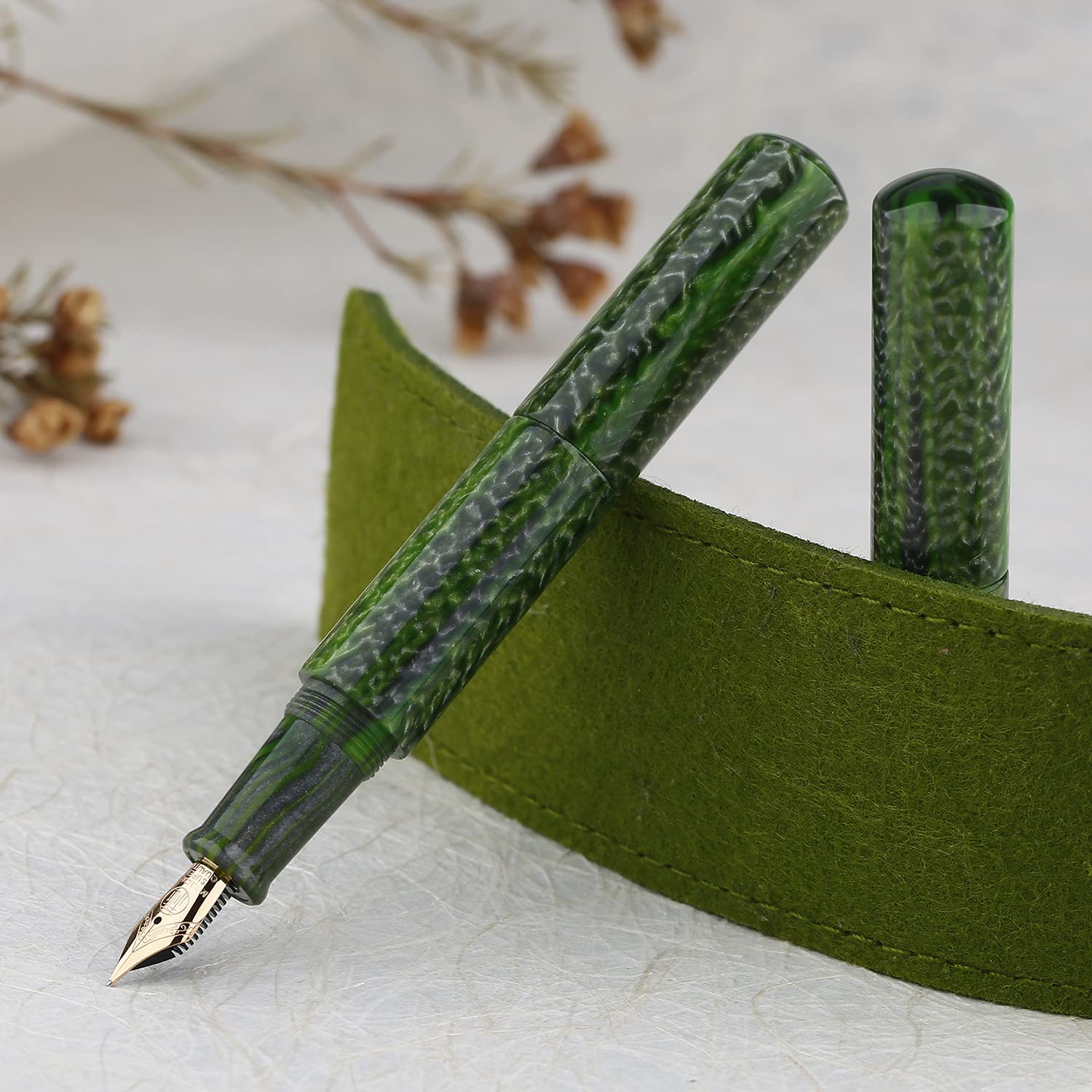 Majohn Wancai Mini stylo plume à pointe fine iridium en acrylique vert de poche avec 6 cartouches d'encre noire