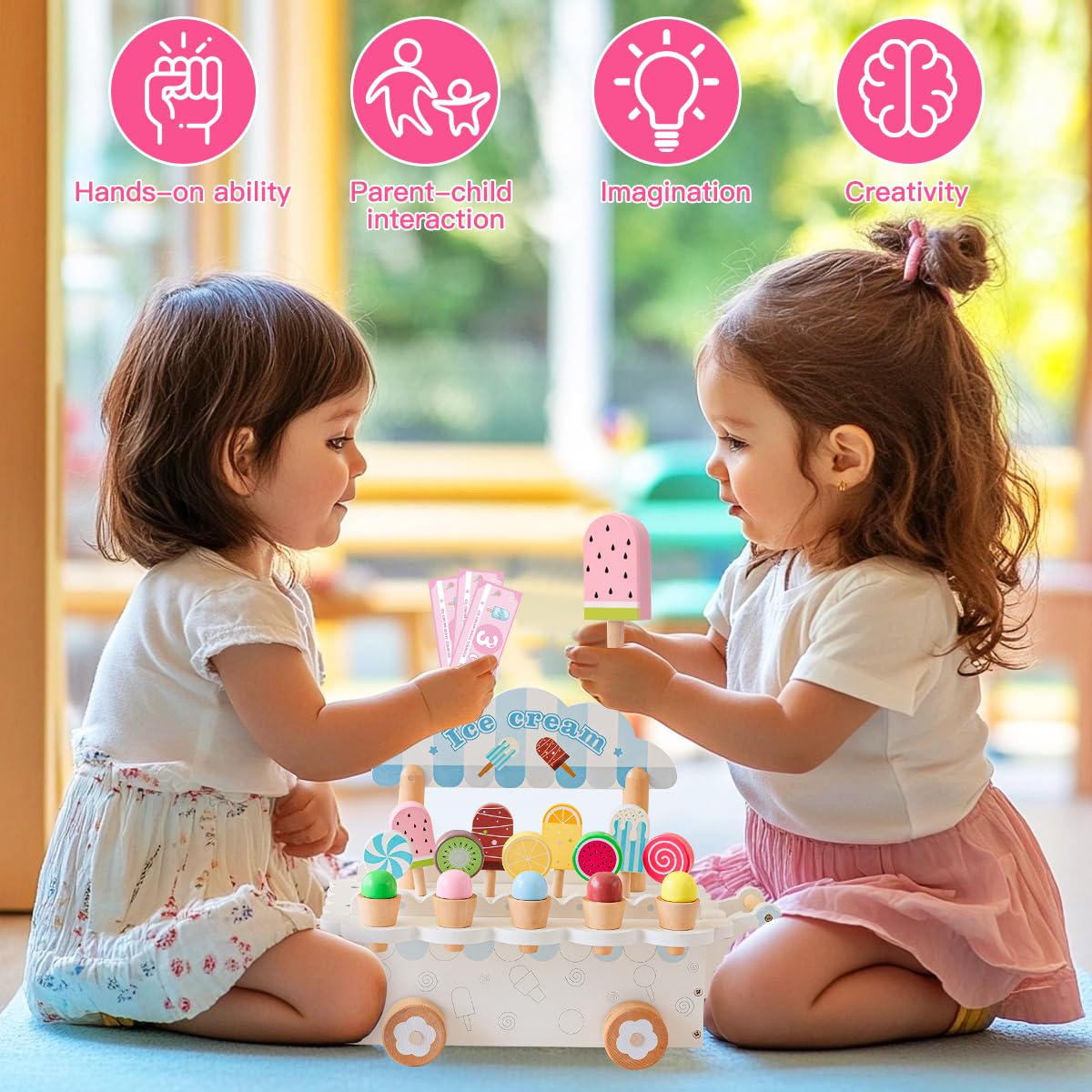 Glacier En Bois Pour Enfant Accessoires De Cuisine Pour Jeux De Rôle Avec Rangement Jouets En Bois Enfants à Partir De 3 Ans(Blanc) - Jeux - Jouets