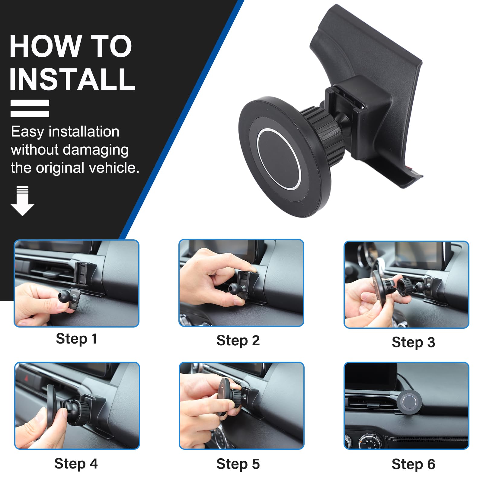 Supporto magnetico per telefono da auto compatibile con Mazda MX-5 ND 2016-2025, supporto per telefono cellulare per console centrale, rotazione a 360°, supporto magnetico per smartphone da 4