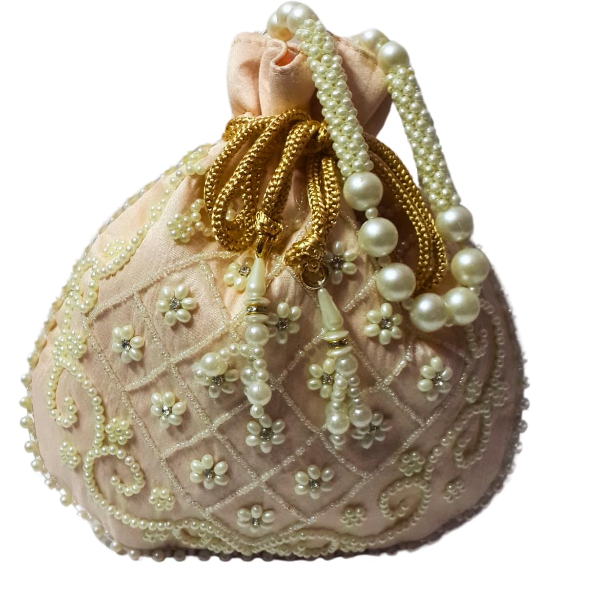 Potli bag Matka Designer handbags for Women wedding party and Return gift potli bags for party accessories .Golden Embroidered Design (Multi Colour)-image-47