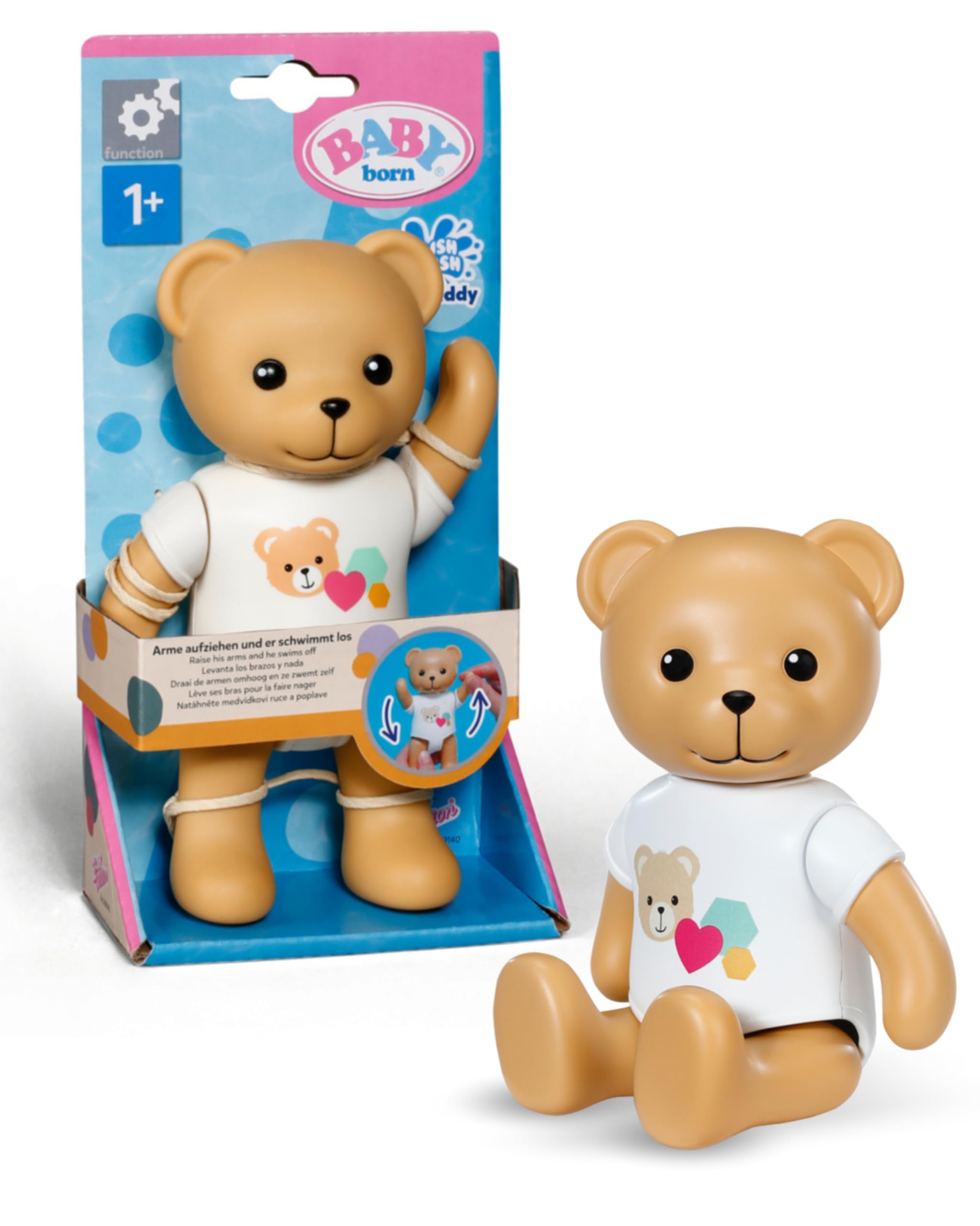 BABY born Splish Splash Zabawka do kąpieli Teddy – rozmiar 15 cm – z mechaniczną funkcją pływania – działa całkowicie bez baterii – odpowiednia dla dzieci od 1 roku życia, kolor brązowy