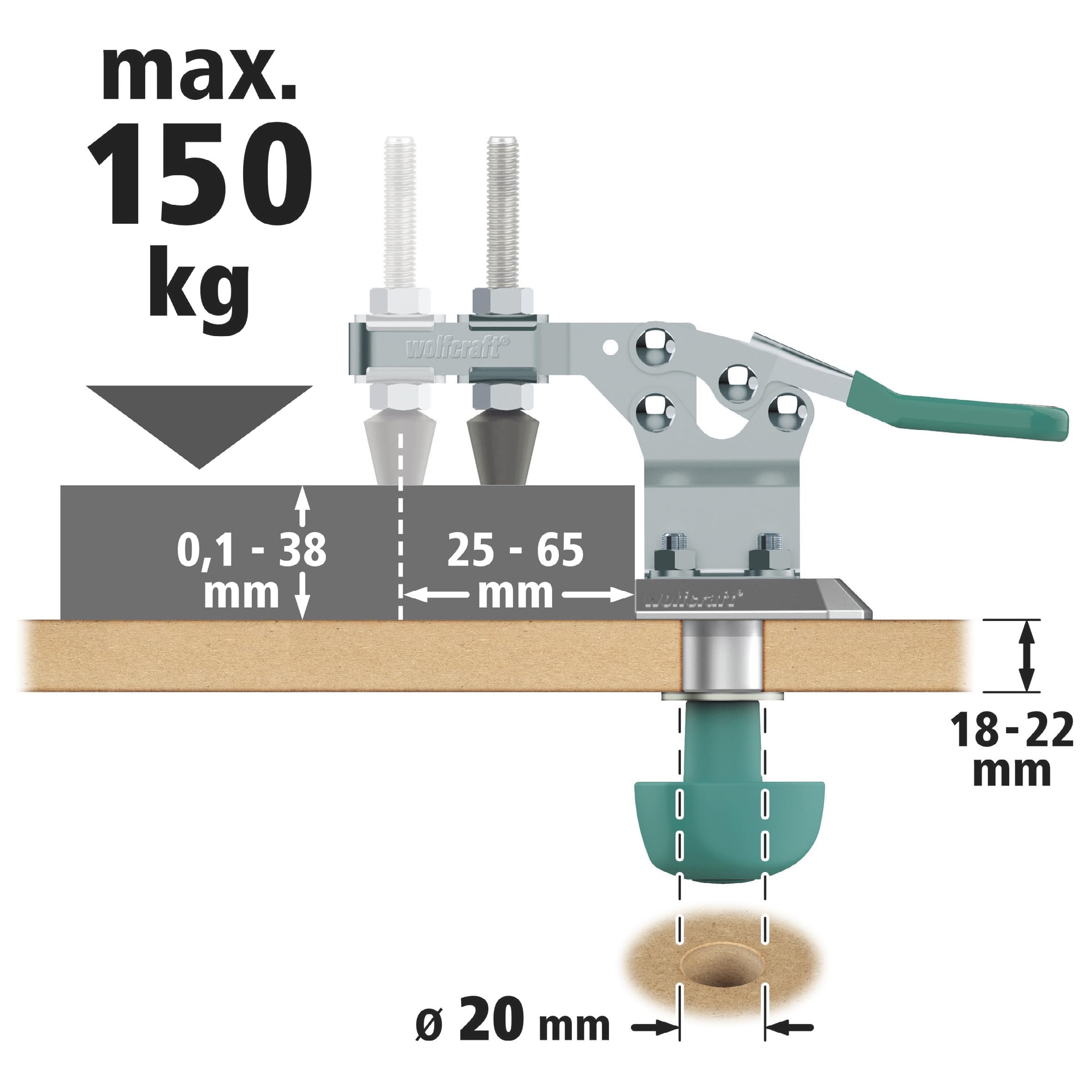 Mobile Quick Clamp I 6893000 I for Secure Rapid Clamping of workpieces - Ideal for repetitive Work, Turquoise, 170 x 57 x 150 mm - Image 2