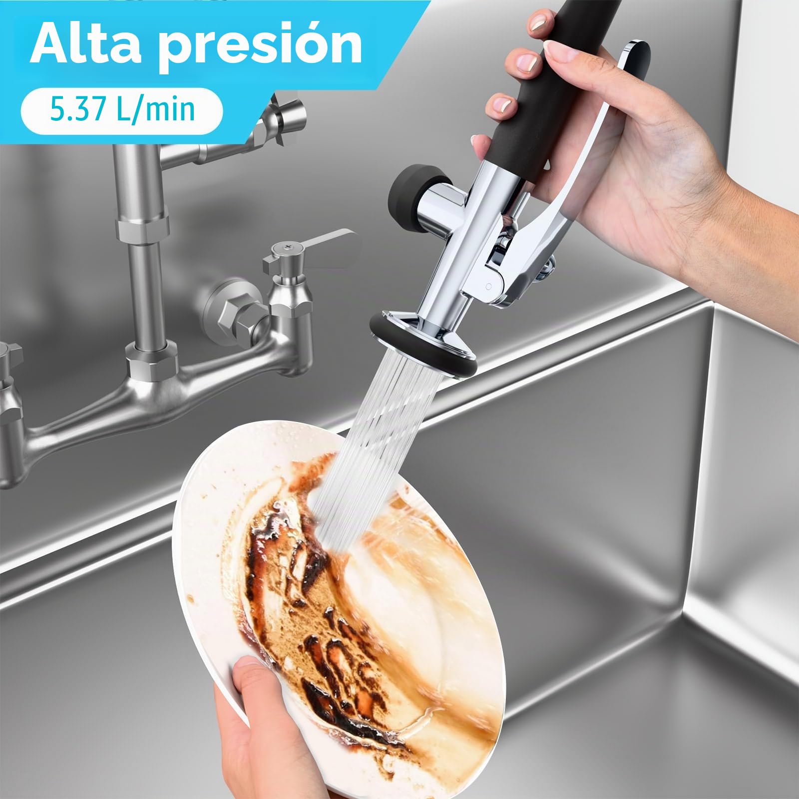 KULACO Ducha de mano profesional para hostelería, universal 1/2", Negro | ducha con conexión, ducha de cocina con gancho de bloqueo, ducha de repuesto para ducha de vajilla/hostelería