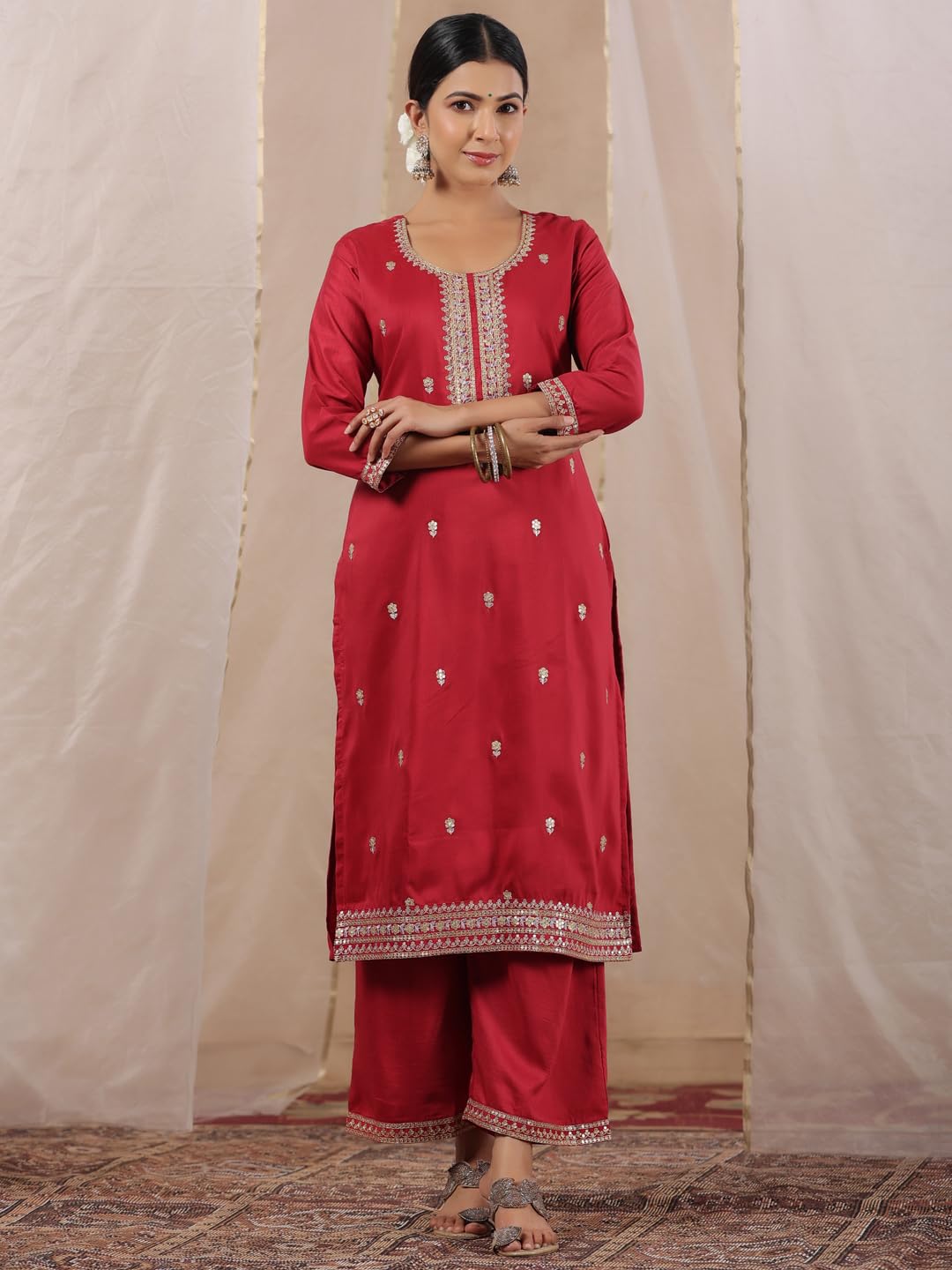 ishin Zari Work - Kurta recta para mujer, diseño étnico