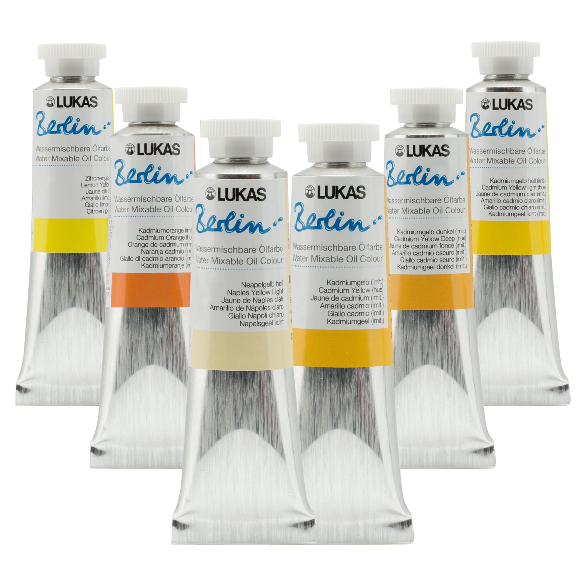 Water Mixable Oil Paint - Eco-Friendly, 37ml Yellows and Oranges Set of 6, Solvent-Free Artist Oil Paint with Lightfast Pigments and Beeswax for Smooth Consistency, Water Soluble, Quick-Drying