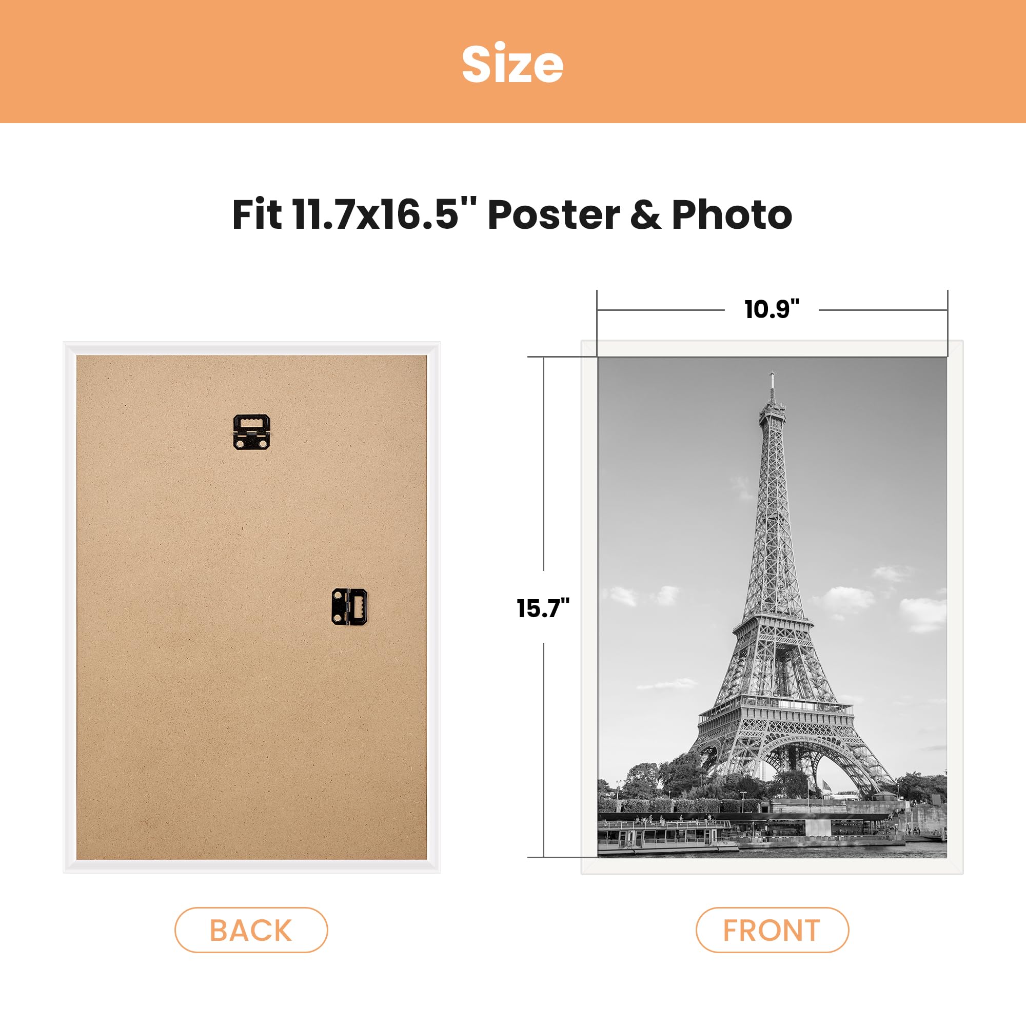 upsimples Confezione da 3 Cornice A3, Cornici A3 Blanc, Montaggio a Parete Orizzontale o Verticale con Strisce Scorrevoli, Per Galleria Fotografica