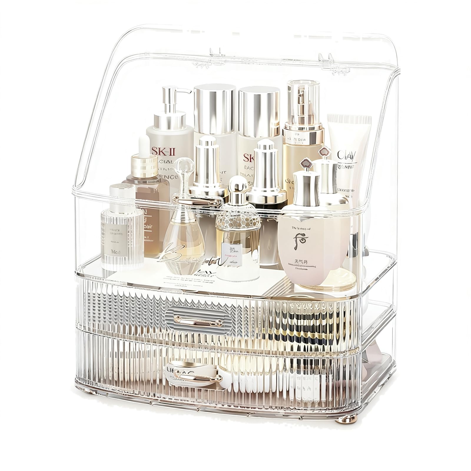 TWISAXC Dustproof Clear Makeup Organizer For Bathroom Drawer Organizer Keeping Vanity Tidy And Organized Effortlessly Counters, transparent white