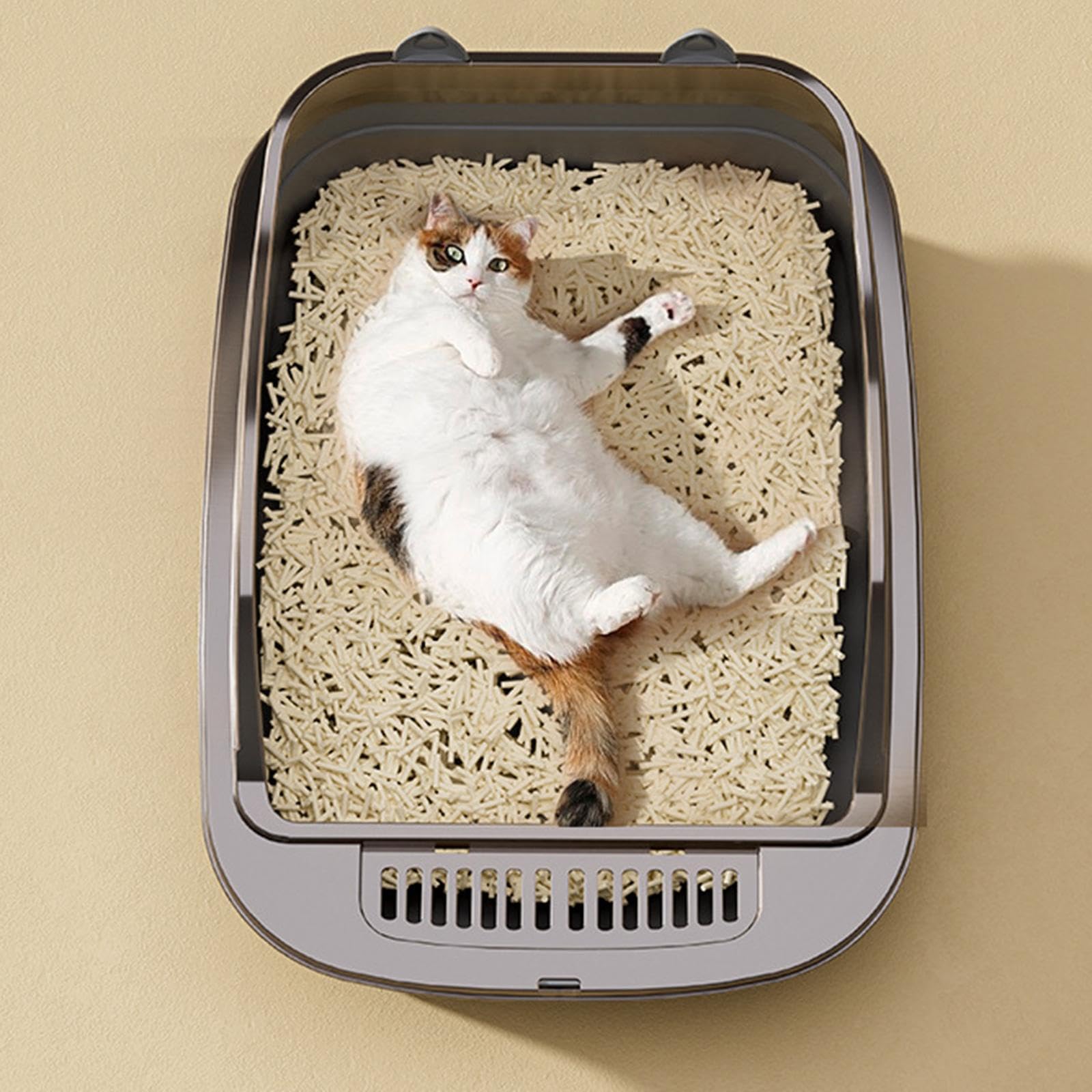Arenero for Gatos de Lados Altos: Bandeja Grande con Parte Superior Abierta, diseño antisalpicaduras for una Limpieza fácil.(Gray)