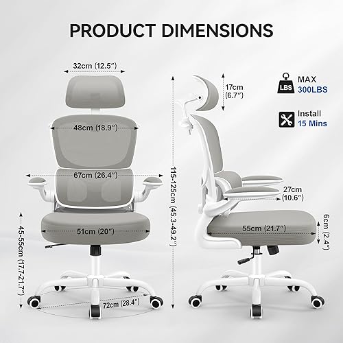 Miniatura 2 de Silla de oficina ergonómica, silla de escritorio de malla con soporte lumbar, silla de oficina en casa con respaldo alto con reposacabezas