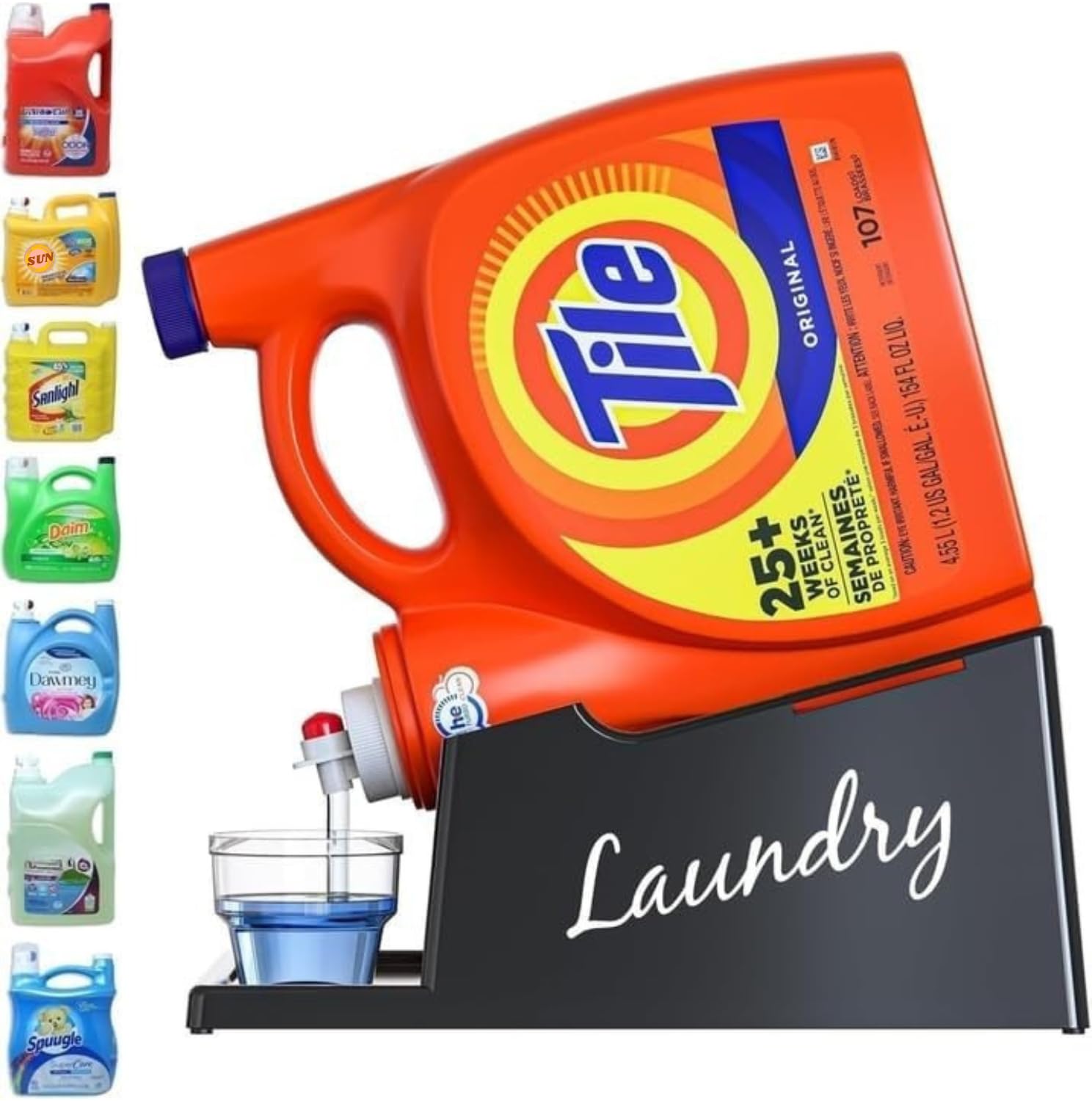 TidyFriend Liquid Laundry Detergent Holder Stand with Drip Tray & Rubber-Grip Feet, Stand for Laundry Room Organization and Storage, Fabric Softener