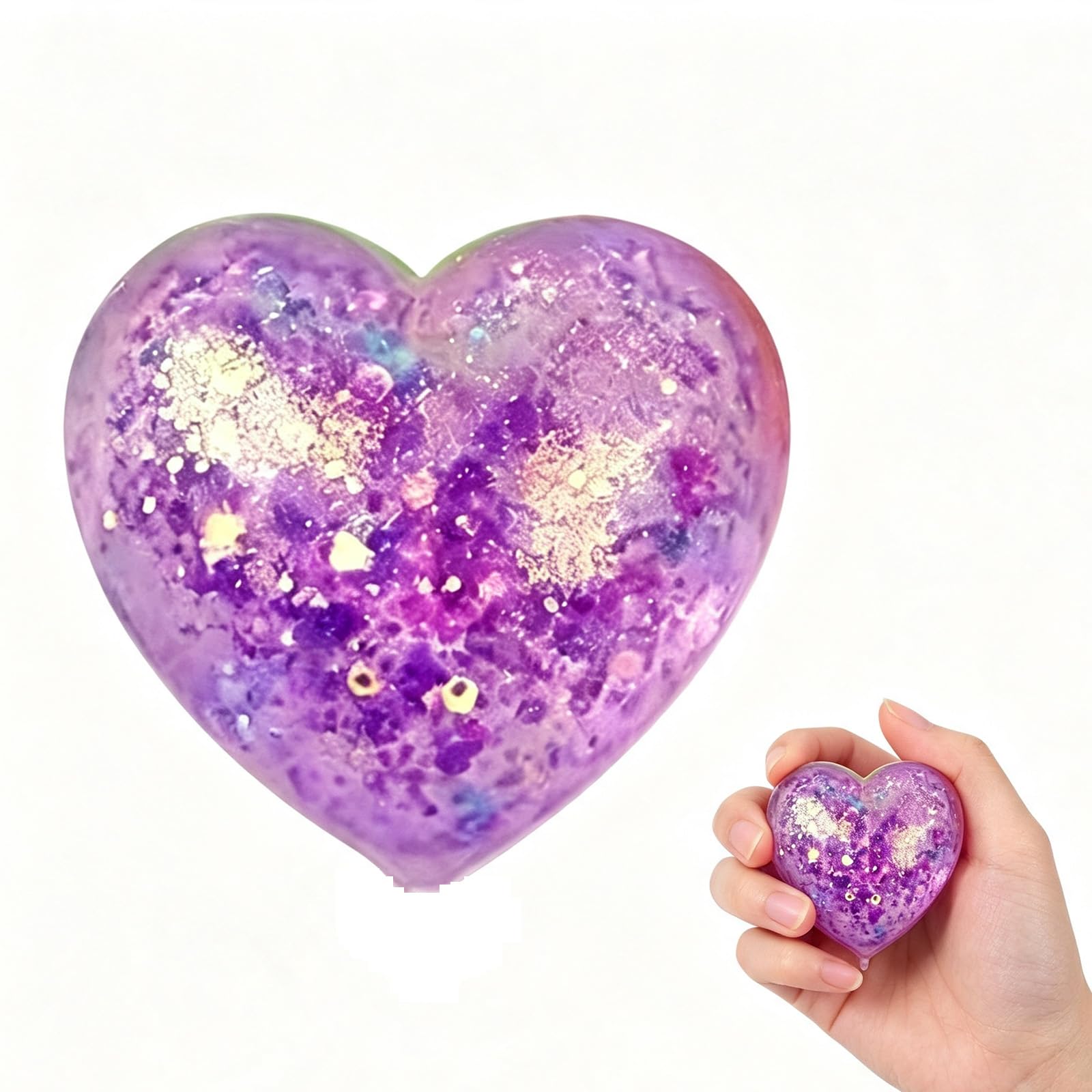 Squishy Glitter Heart Shape Stress Ball, Maltose-Filled Squeeze Fidget Toy